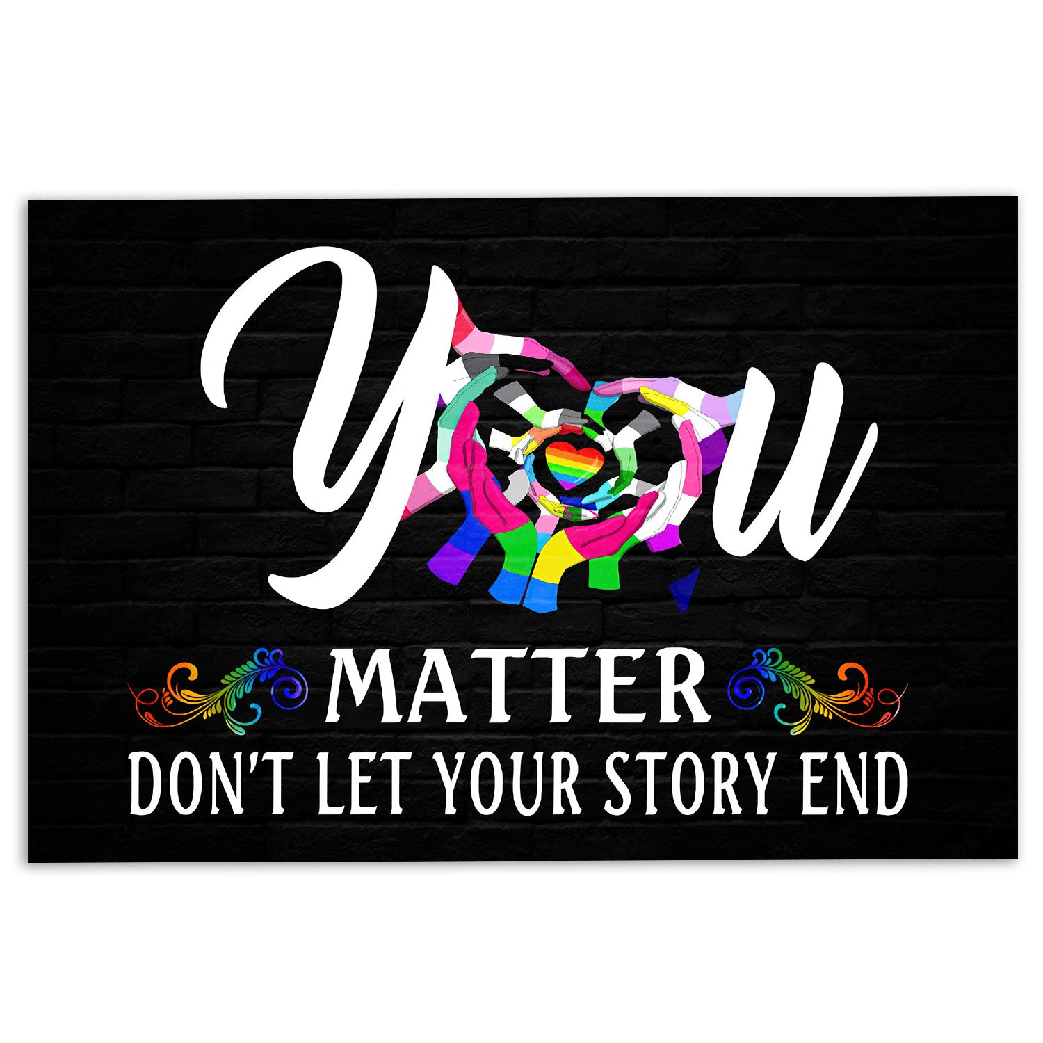 Lgbt Rubber Doormat, Lgbt Pride Rainbow Support Gift Idea You Matter Black Welcome Doormat, Indoor Outdoor Door Mat, Home Decor