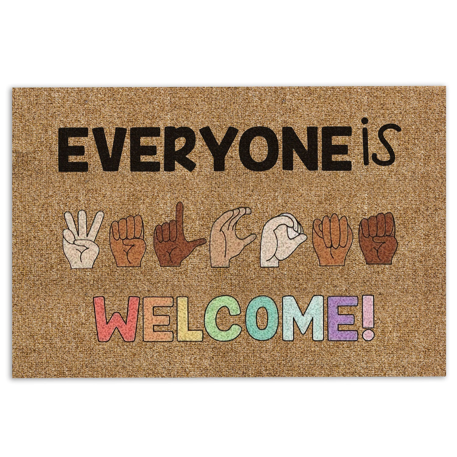 Lgbt Rubber Doormat, Everyone Is Welcome Support Lgbt Lgbtq Black Equality Brown Welcome Doormat, Indoor Outdoor Door Mat, Home Decor
