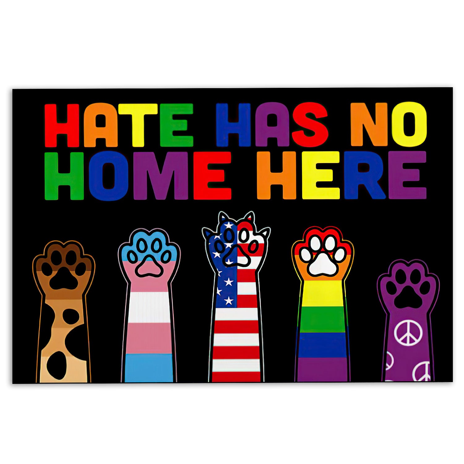 Lgbt Rubber Doormat, Lgbt Pride Rainbow Support Gift Idea Cat Hand Hate No Home Here Welcome Doormat, Indoor Outdoor Door Mat, Home Decor