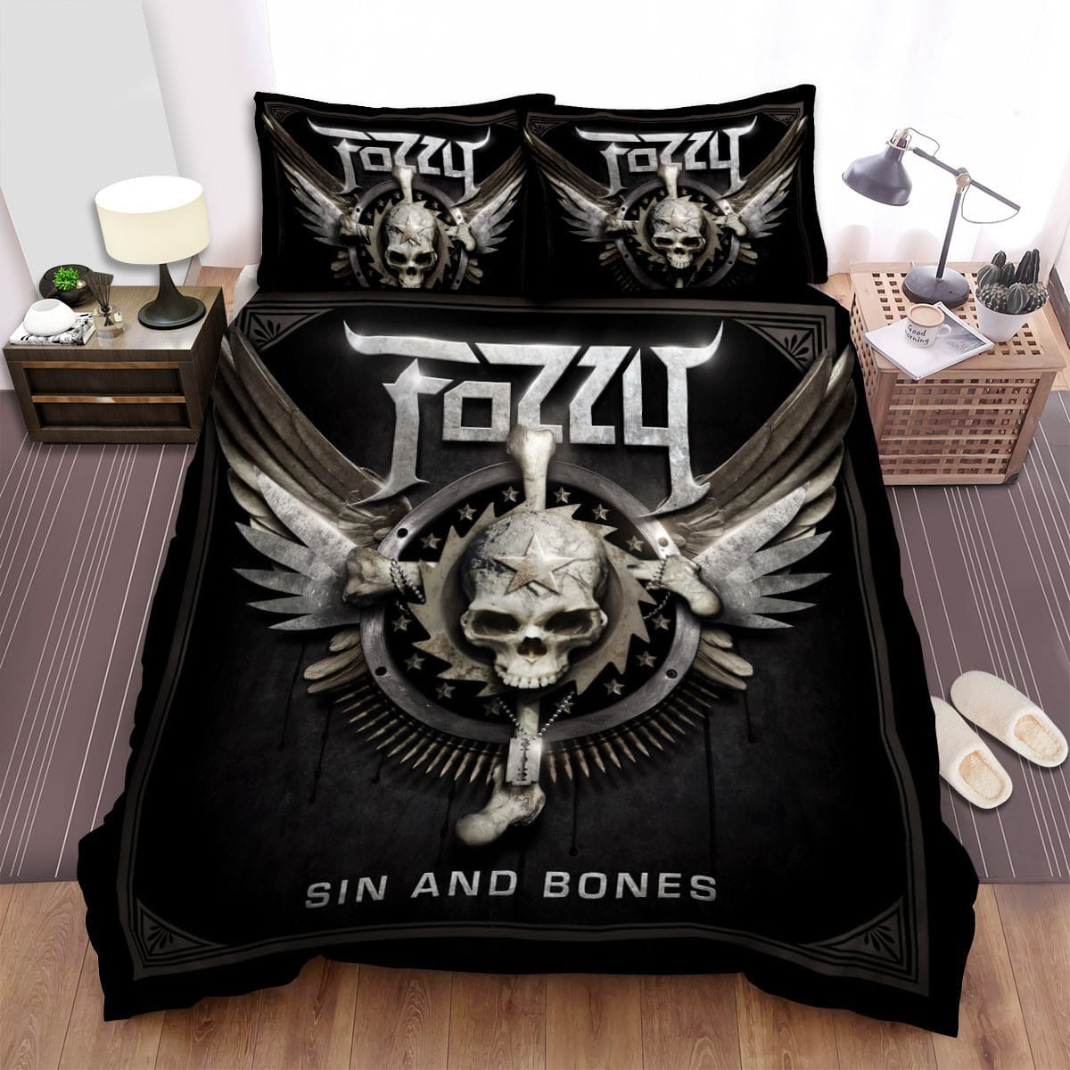 Fozzy Music Sin And Bones Bedding Sets Duvet Cover, Flatsheet, Pillowcases Perfect Gift For Fans
