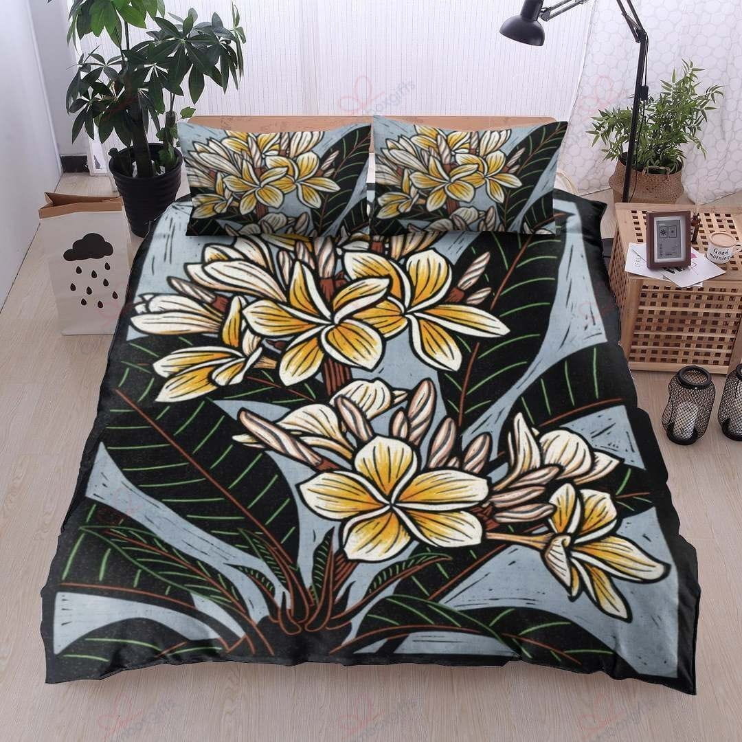 Frangipani Flower Bedding Sets, Flatsheet Gift For Christmas, Thanksgiving, Halloween