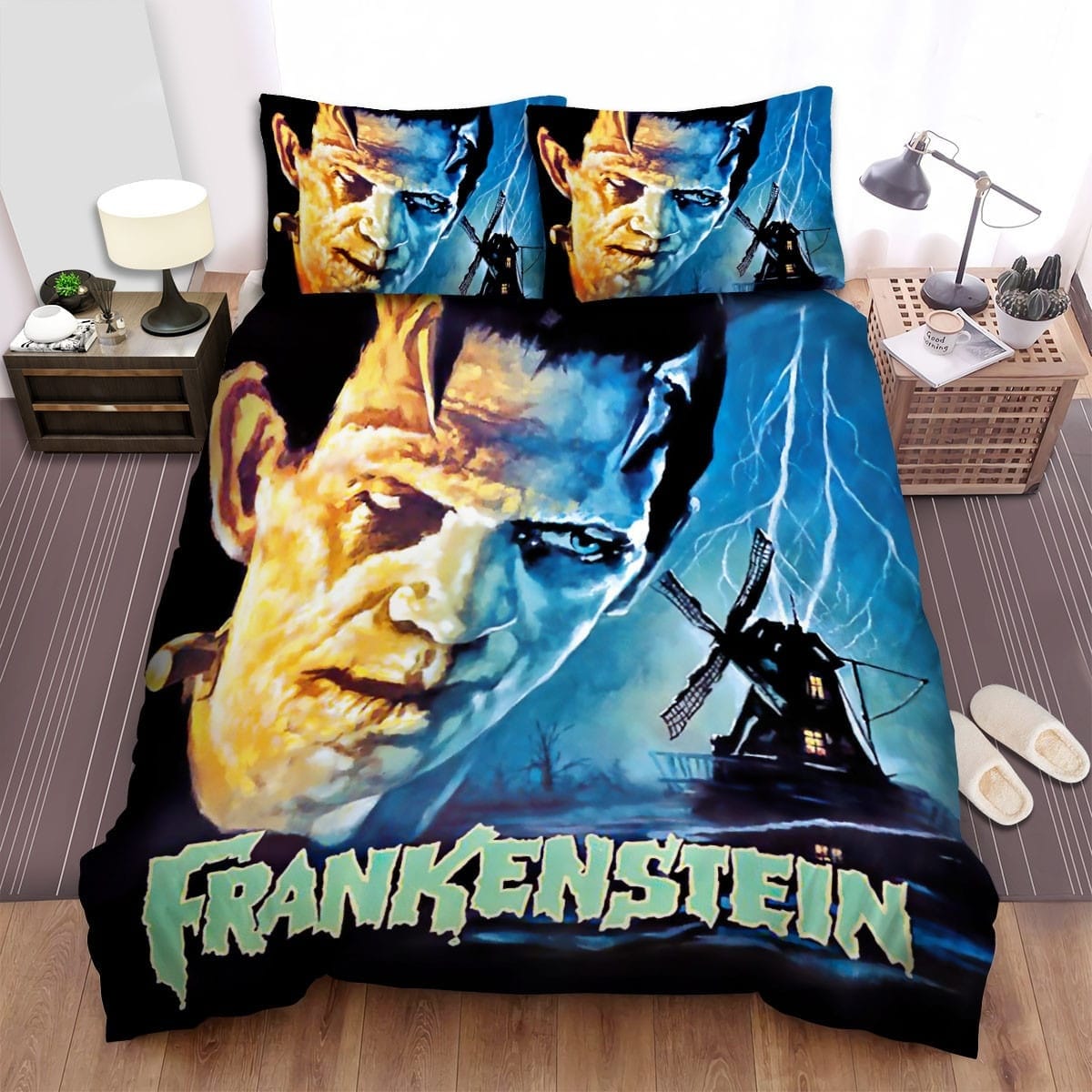 Frankenstein Lightning Bedding Sets, Flatsheet Gift For Christmas, Thanksgiving, Halloween