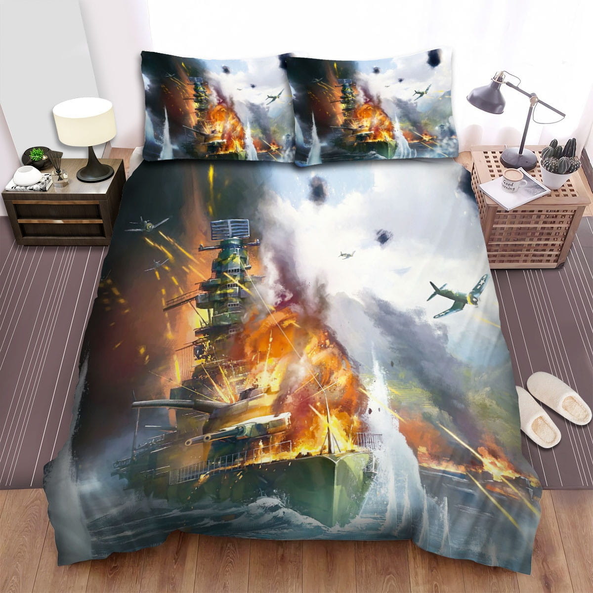 Frigate Attack The Ship Bedding Sets, Flatsheet Gift For Christmas, Thanksgiving, Halloween