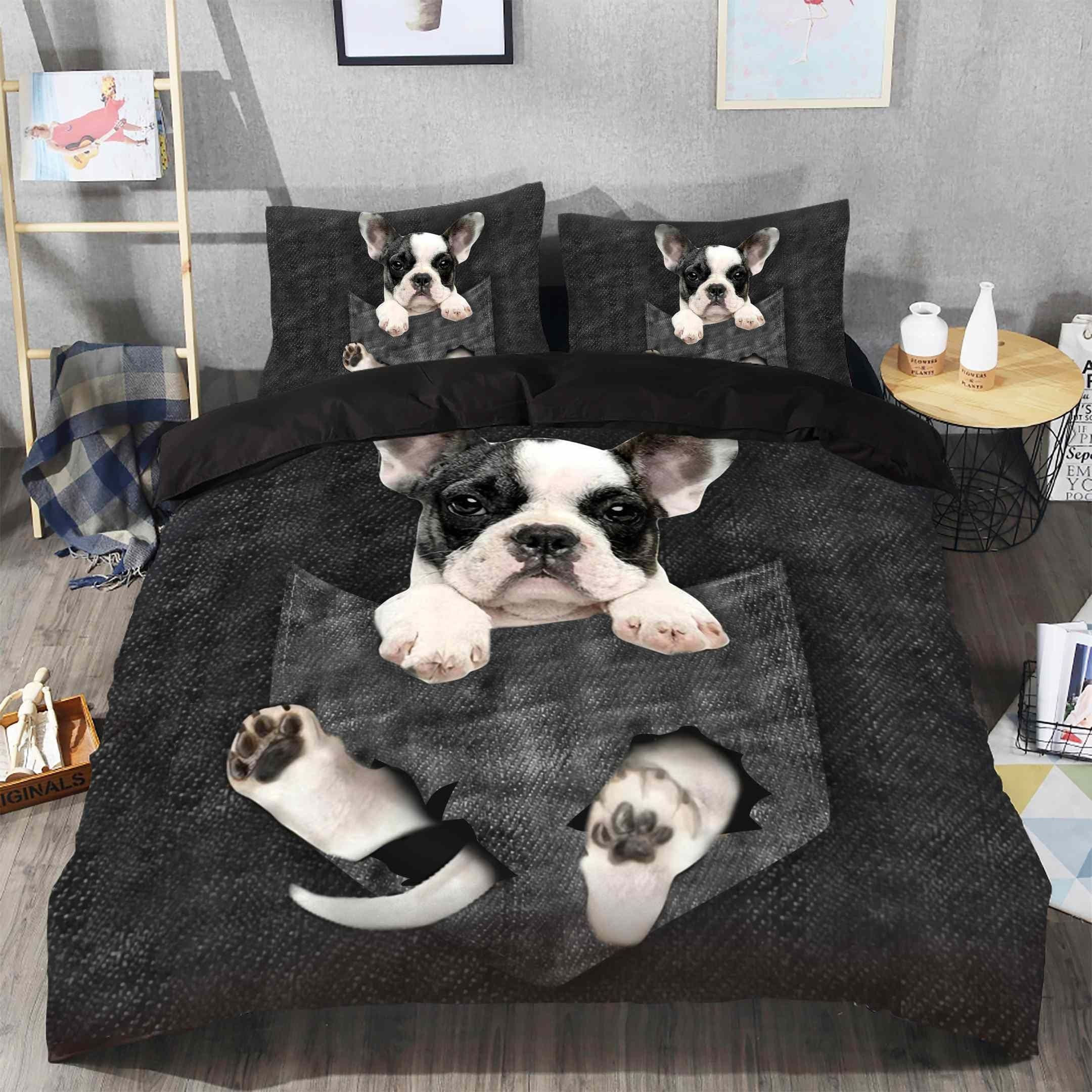 French Bulldog In Pocket Bedding Set, Gift For Christmas, Birthday, Thanksgiving