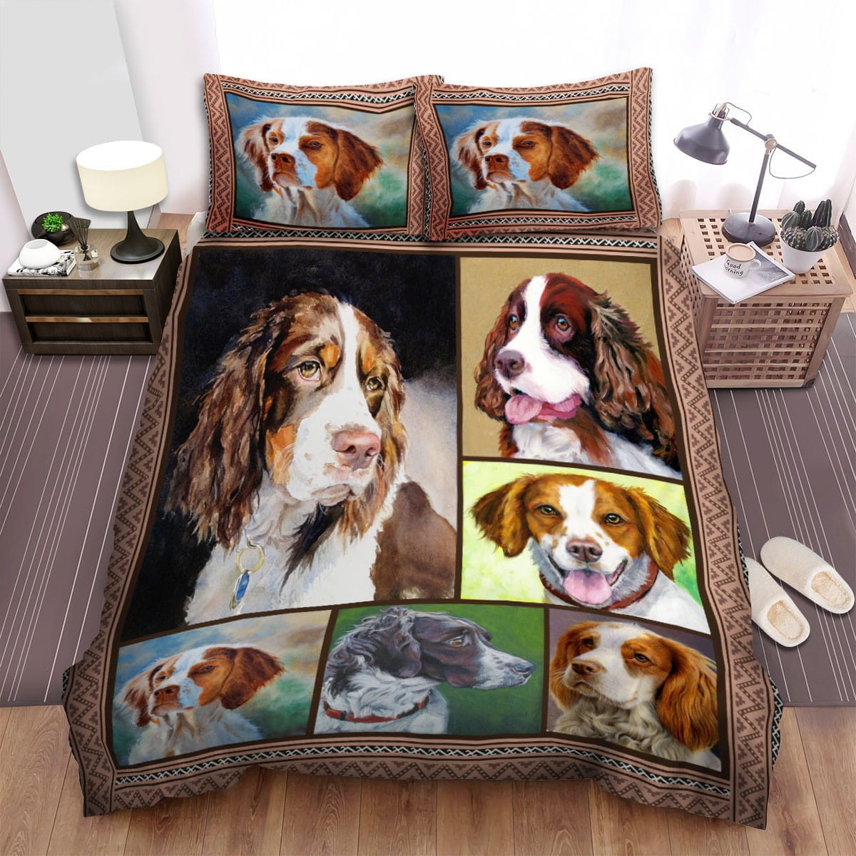 Funny Brittany Dog Decorative Bedding Sets with Duvet Cover, Flatsheet, Pillowcases