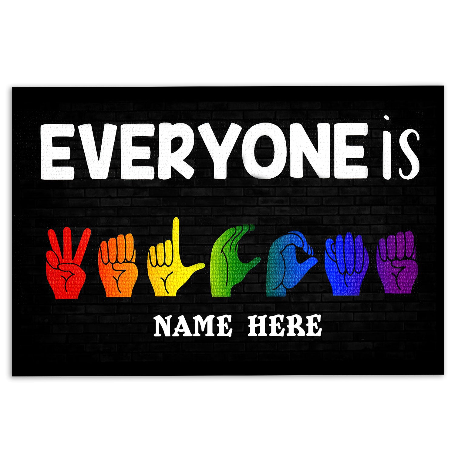 Lgbt Rubber Doormat, Lgbt Pride Hand Sign Everyone Welcome Welcome Doormat, Custom Name Indoor Outdoor Door Mat, Home Decor
