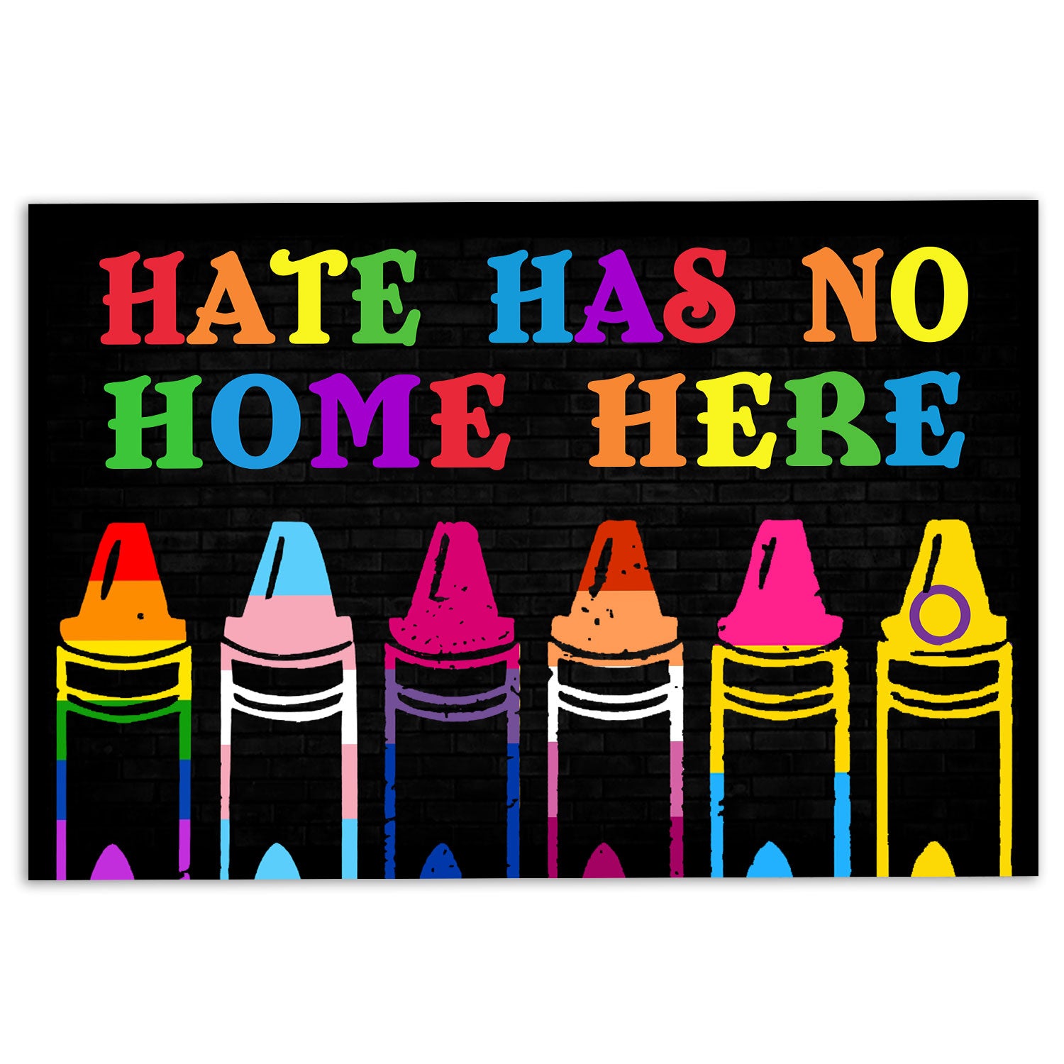 Lgbt Rubber Doormat, Lgbt Color Crayons Pride Support Gift Hate Has No Home Here Welcome Doormat, Indoor Outdoor Door Mat, Home Decor