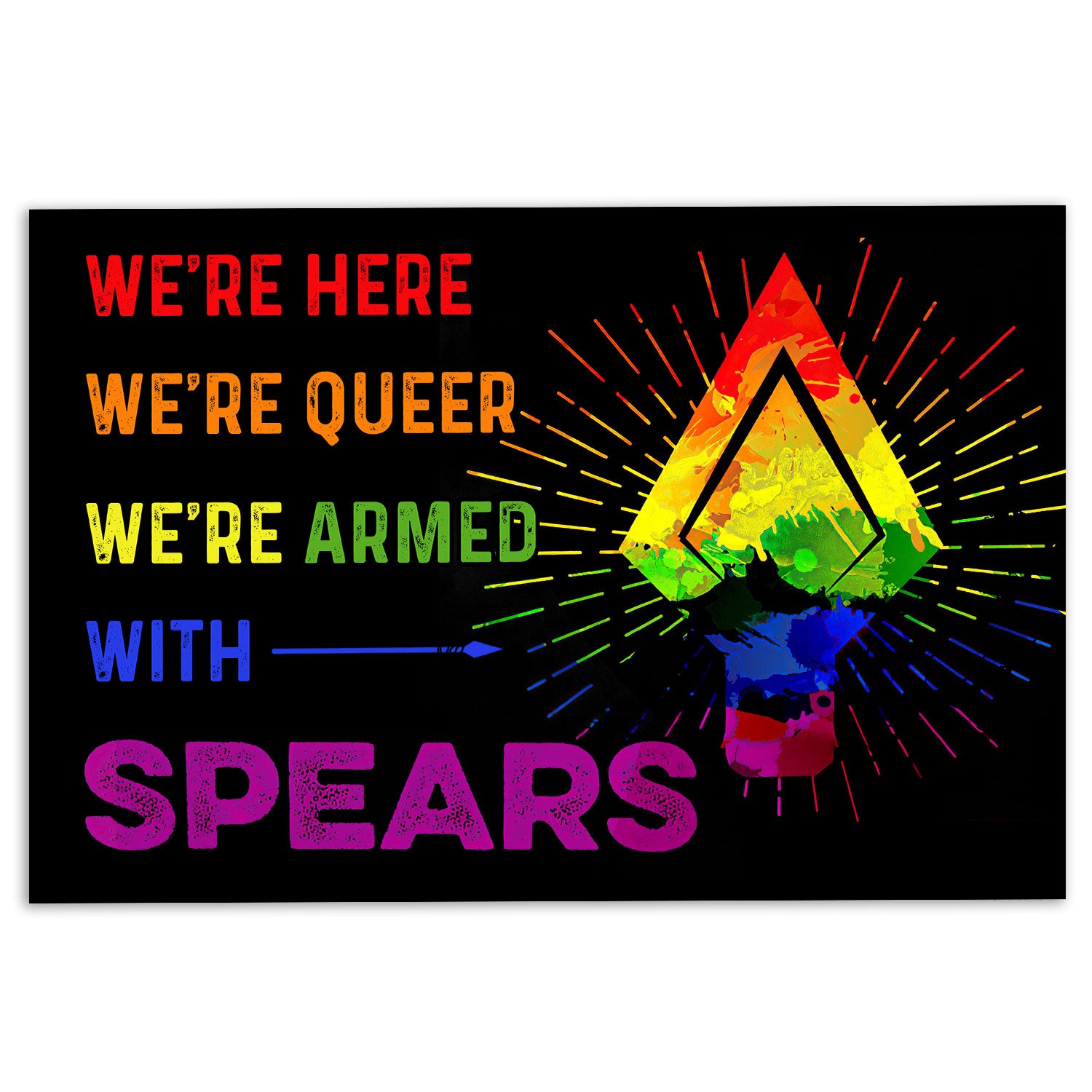 Lgbt Rubber Doormat, Lgbt Pride Support Gift Idea We Here We Queer Rainbow Spear Welcome Doormat, Indoor Outdoor Door Mat, Home Decor