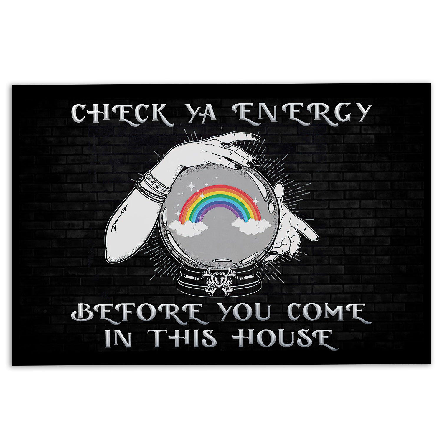 Lgbt Rubber Doormat, Lgbt Pride Rainbow Support Gift Idea Check Ya Energy Black Welcome Doormat, Indoor Outdoor Door Mat, Home Decor