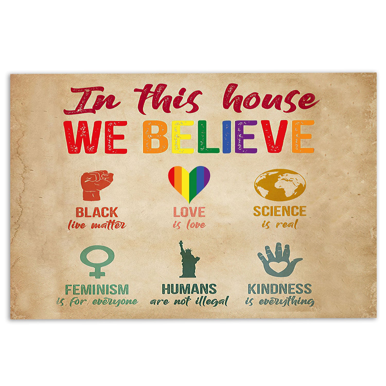 Lgbt Rubber Doormat, Lgbt Pride Support Gift In This House Blm Love Is Love Brown Welcome Doormat, Indoor Outdoor Door Mat, Home Decor