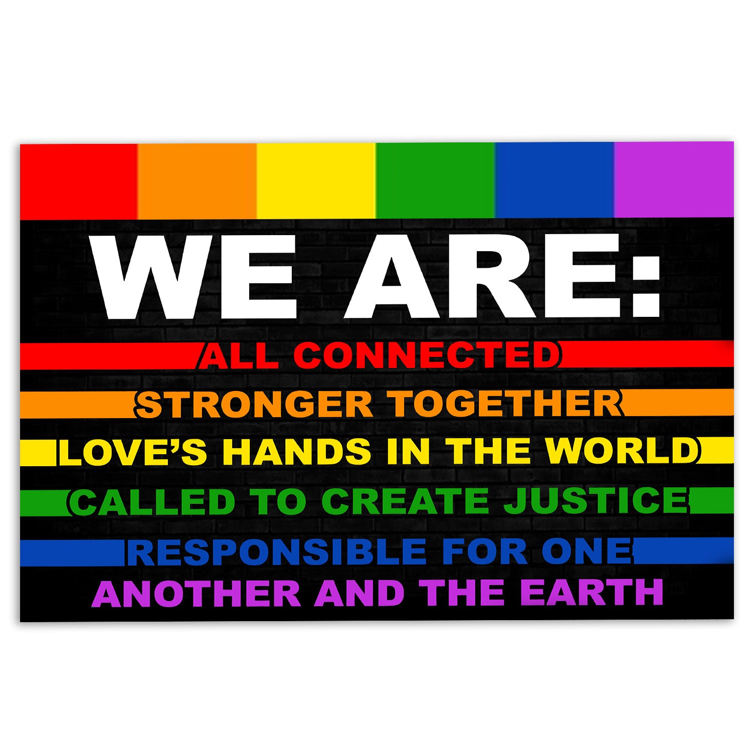 Lgbt Rubber Doormat, Lgbt Pride Rainbow Support Gift Idea We Are All Connected Black Welcome Doormat, Indoor Outdoor Door Mat, Home Decor