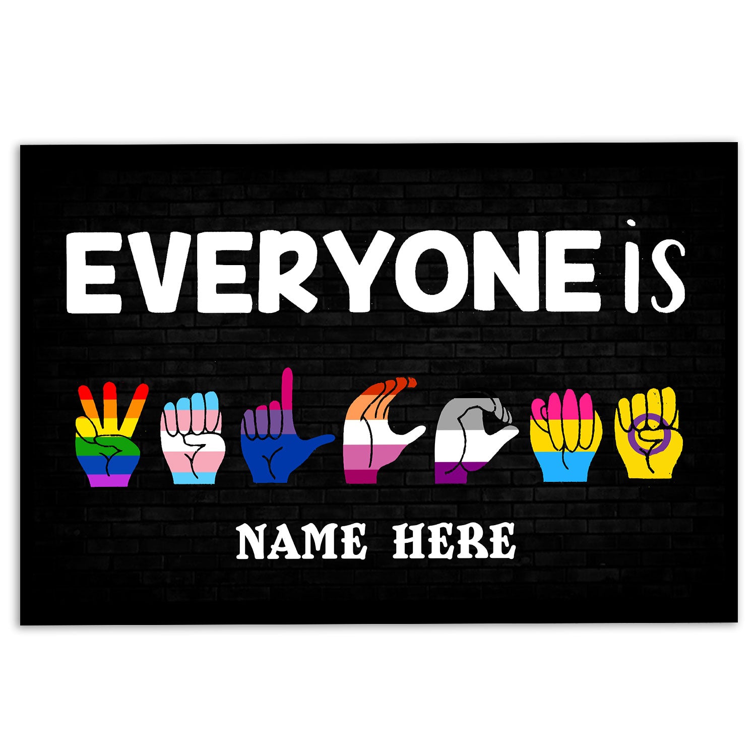 Lgbt Rubber Doormat, Lgbt Hand Sign Pride Everyone Welcome Welcome Doormat, Custom Name Indoor Outdoor Door Mat, Home Decor