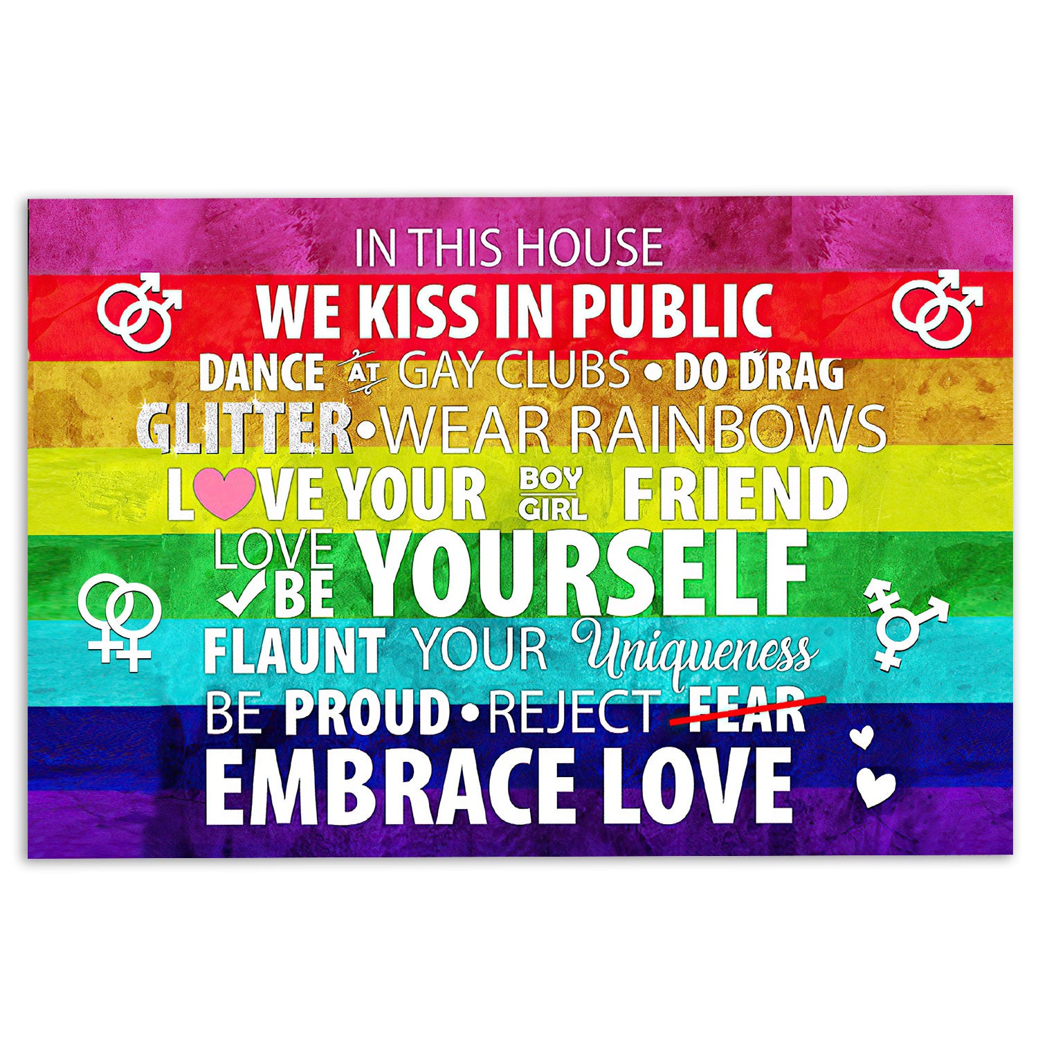 Lgbt Rubber Doormat, Lgbt Rainbow Pride Support Gift In This House Kiss In Public Welcome Doormat, Indoor Outdoor Door Mat, Home Decor