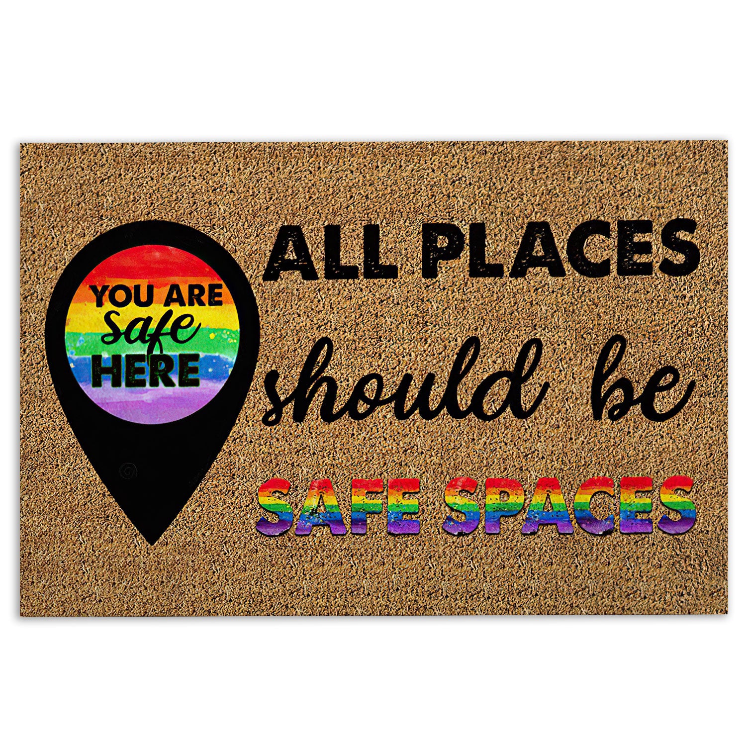 Lgbt Rubber Doormat, Lgbt Pride Support Gift Idea Rainbow Location Safe Space Brown Welcome Doormat, Indoor Outdoor Door Mat, Home Decor