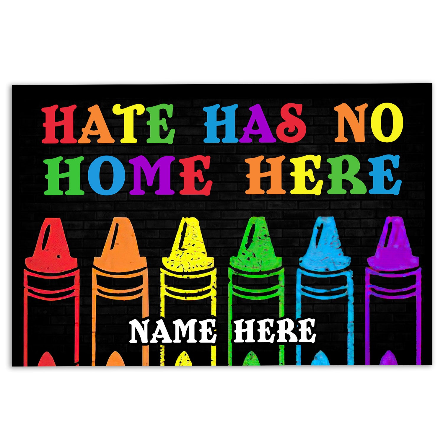 Lgbt Rubber Doormat, Lgbt Pride Hate No Home Rainbow Crayon Welcome Doormat, Custom Name Indoor Outdoor Door Mat, Home Decor