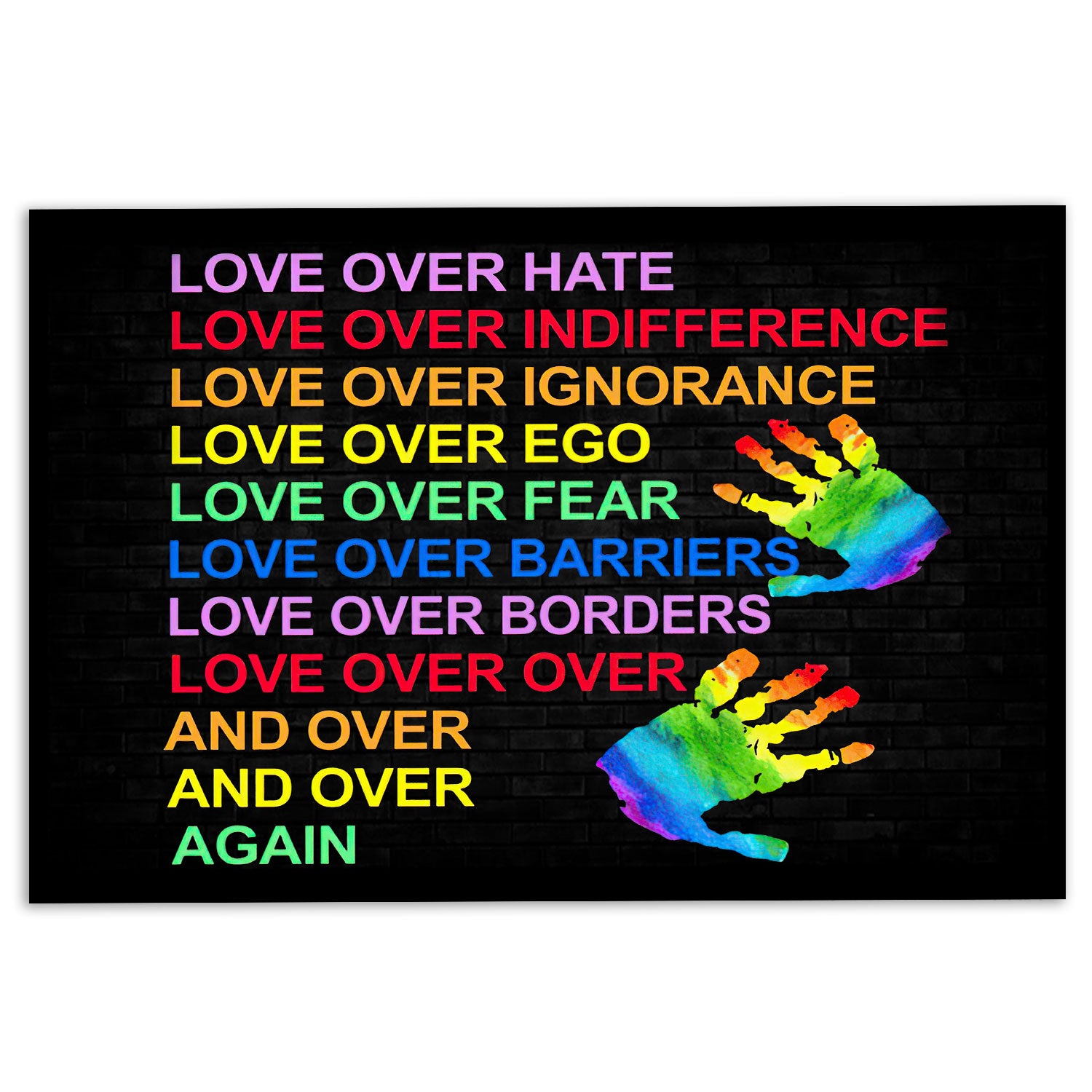 Lgbt Rubber Doormat, Lgbt Pride Support Gift Idea Rainbow Hand Love Over Hate Welcome Doormat, Indoor Outdoor Door Mat, Home Decor