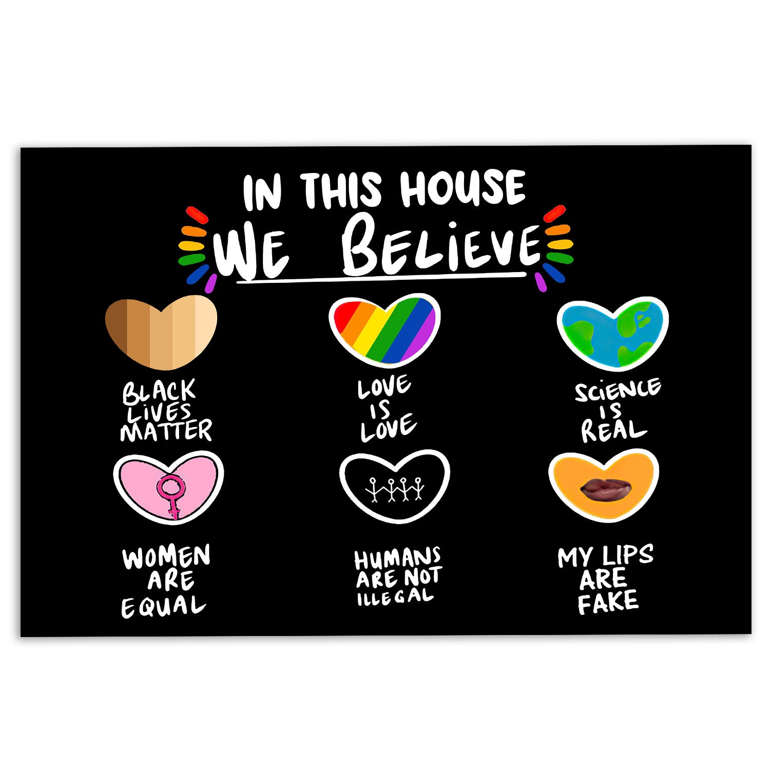 Lgbt Rubber Doormat, Lgbt Pride Support Gift In This House Blm Love Is Love Black Welcome Doormat, Indoor Outdoor Door Mat, Home Decor