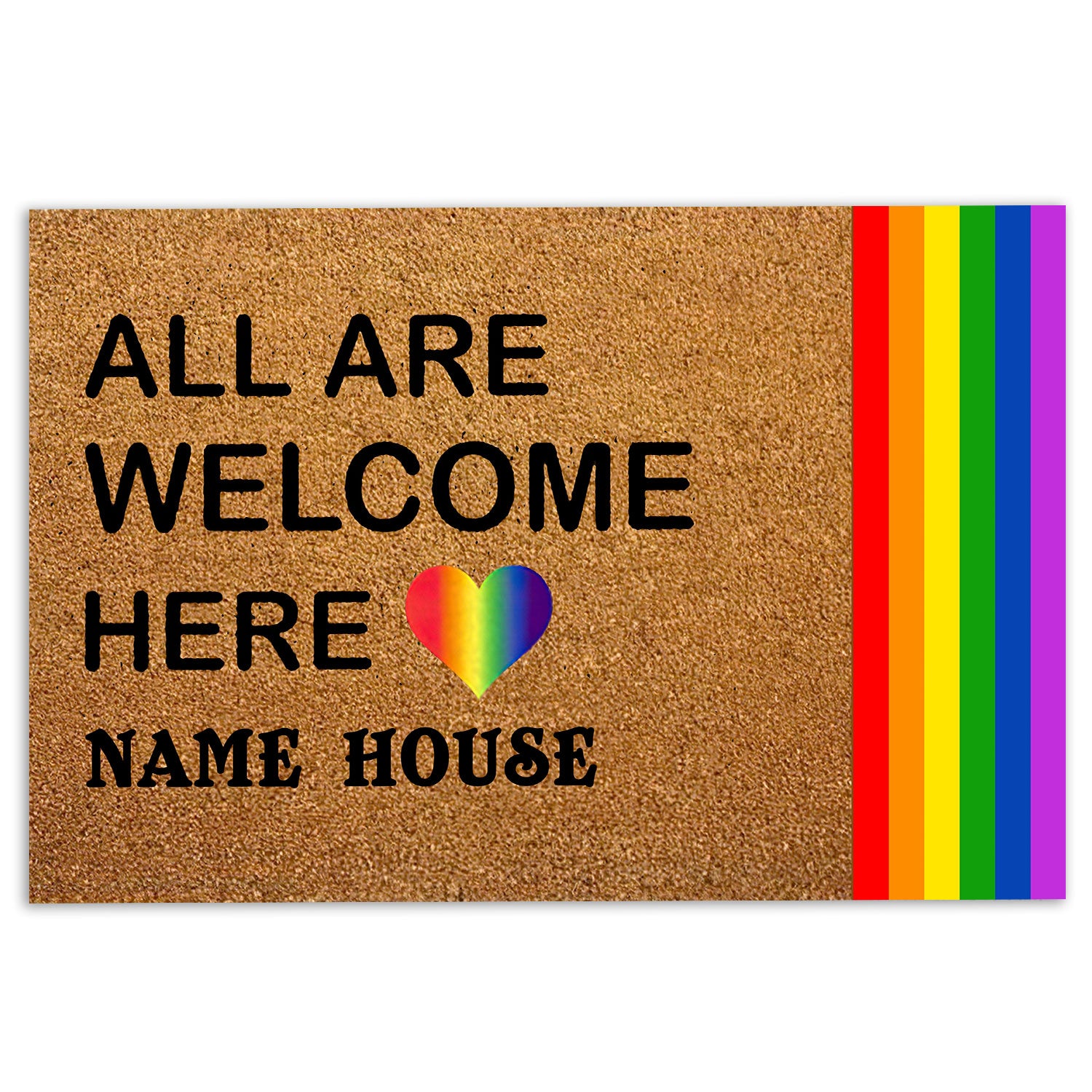Lgbt Rubber Doormat, Lgbt Pride Gift Idea All Are Welcome Welcome Doormat, Custom Name Indoor Outdoor Door Mat, Home Decor