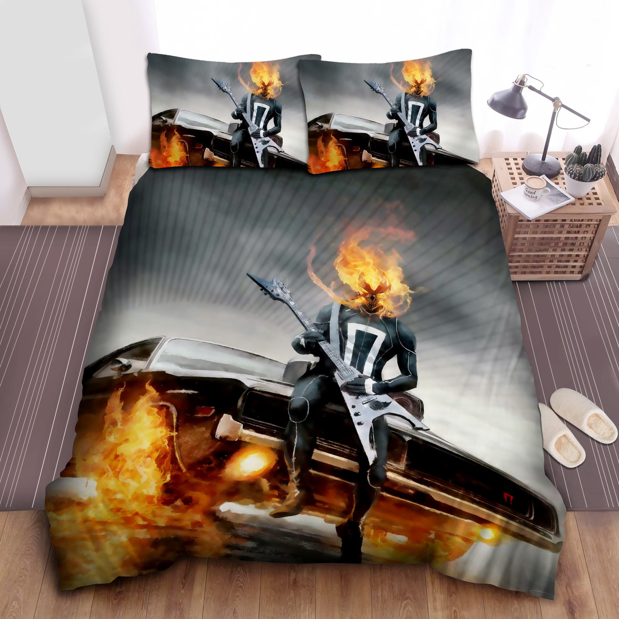 Ghost Rider Playing Guitar Decorative Bedding Sets with Duvet Cover, Flatsheet, Pillowcases