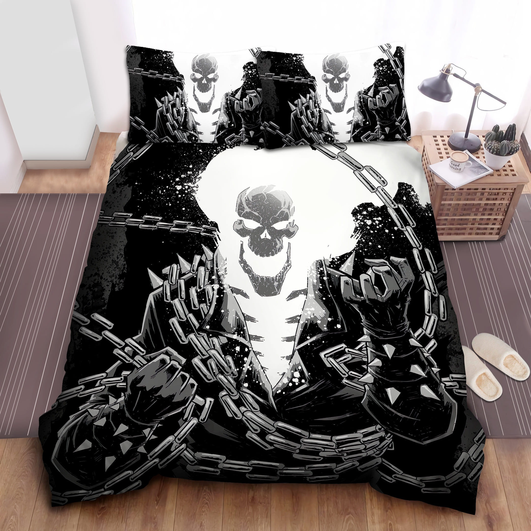 Ghost Rider Monochrome Bedding Sets Duvet Cover, Flatsheet, Pillowcase For Your Lover