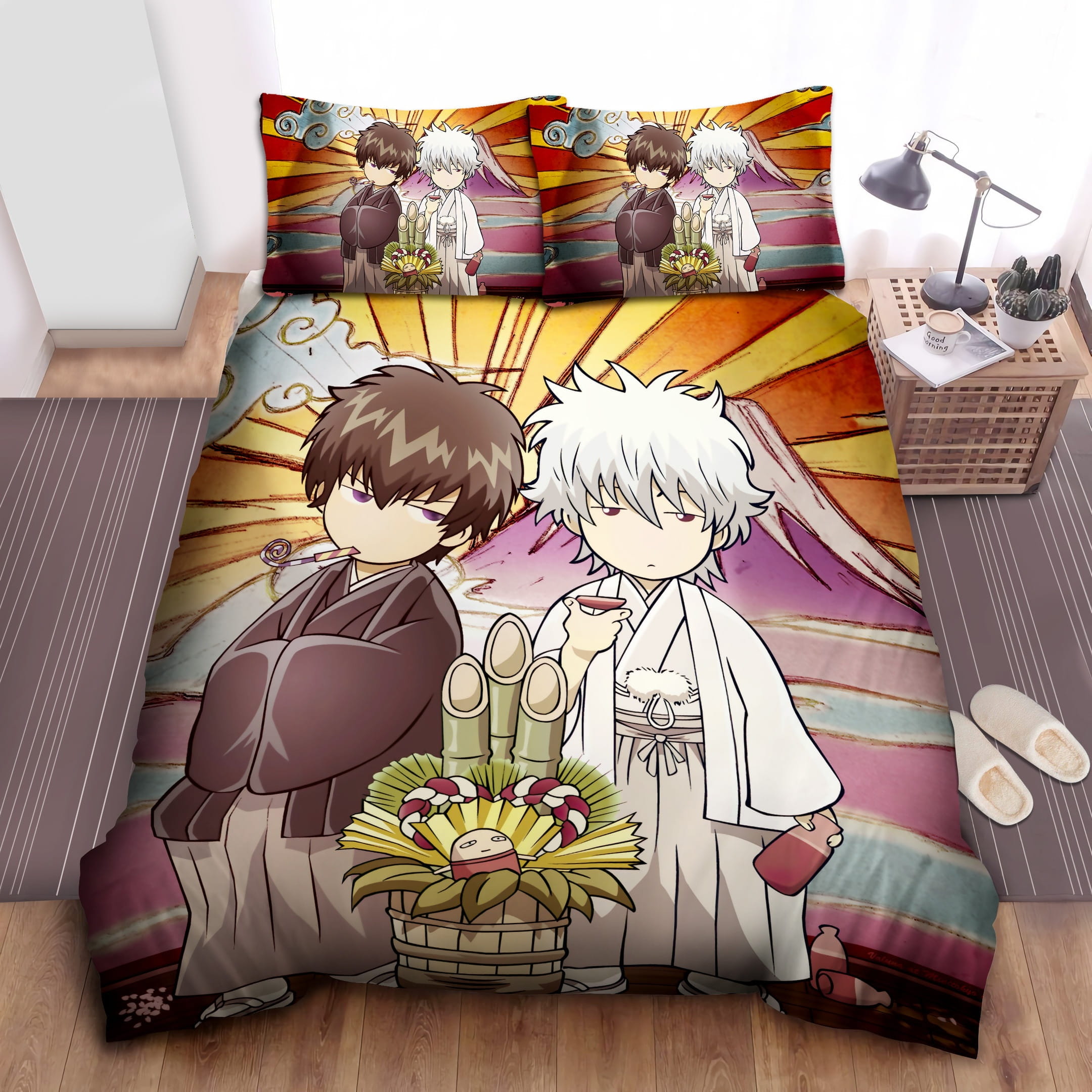 Gintoki And Hijikata Chibi Bedding Sets Duvet Cover, Flatsheet, Pillowcases Perfect Gift For Fans