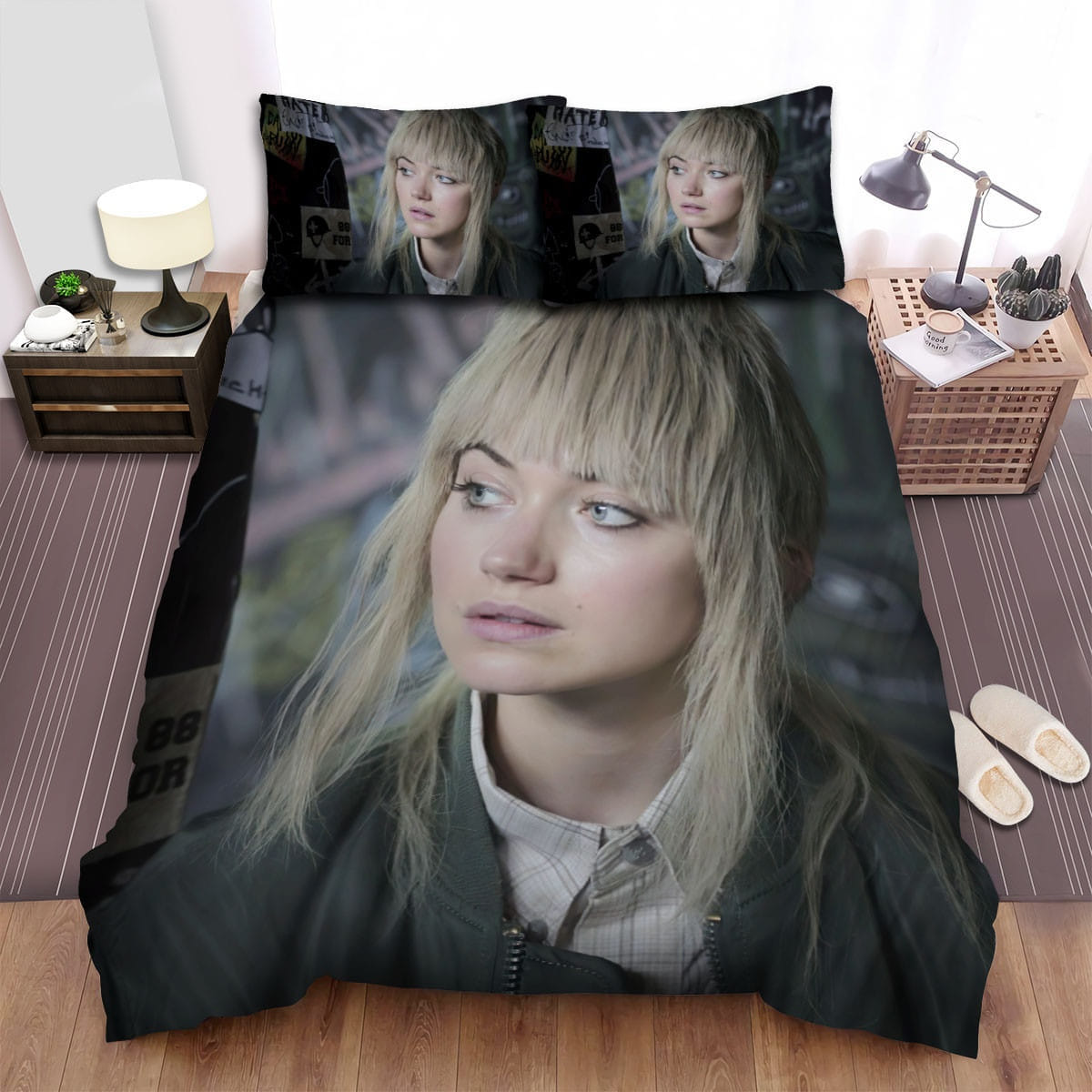 Green Room Face Bedding Sets, Flatsheet Gift For Christmas, Thanksgiving, Halloween