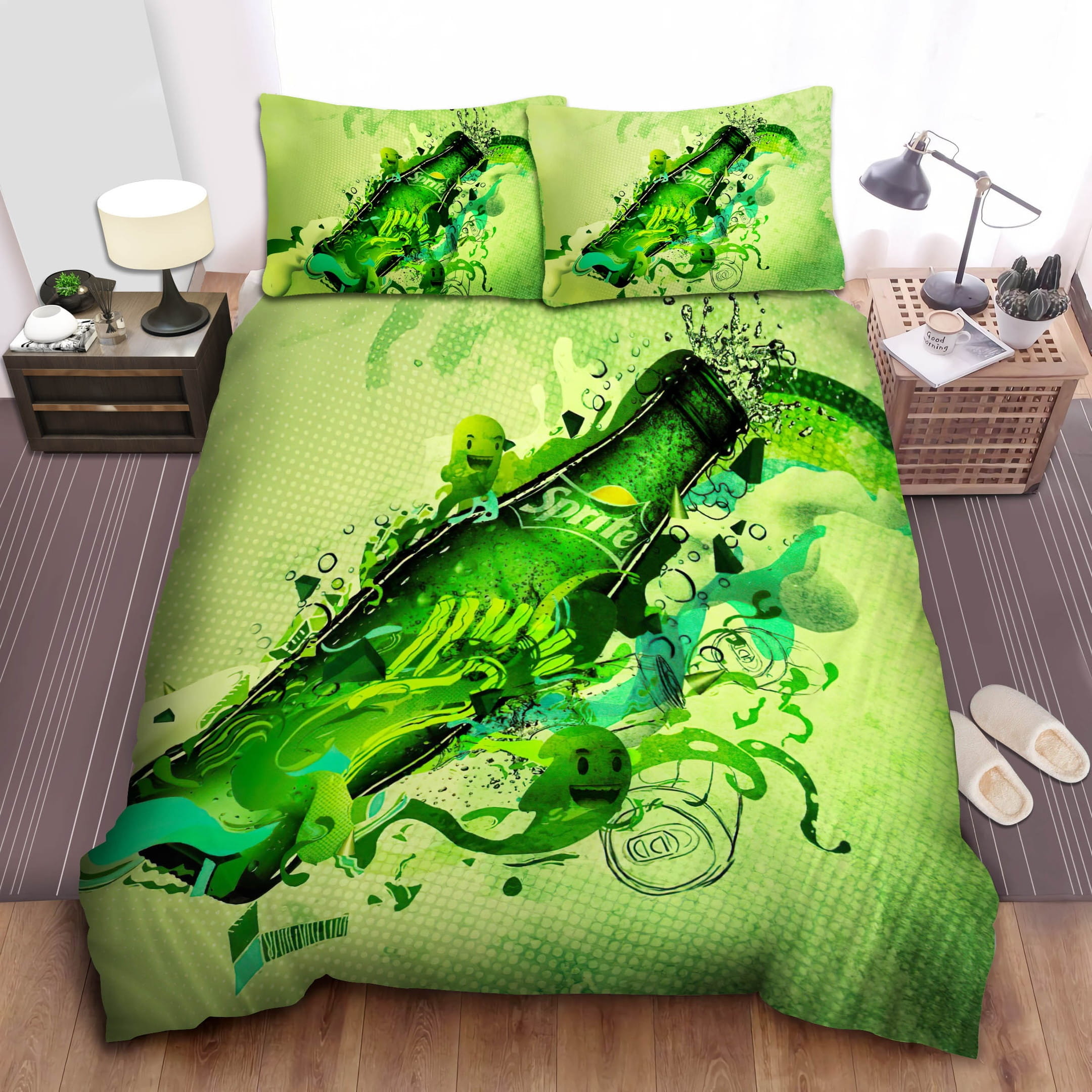 Green Glass Bottle Bedding Set, Gift For Christmas, Birthday, Thanksgiving