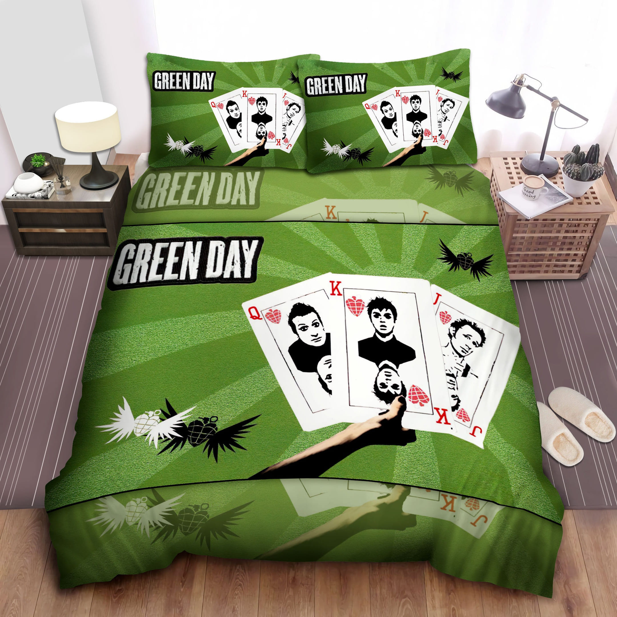 Green Day Cards Bedding Set, Gift For Christmas, Birthday, Thanksgiving
