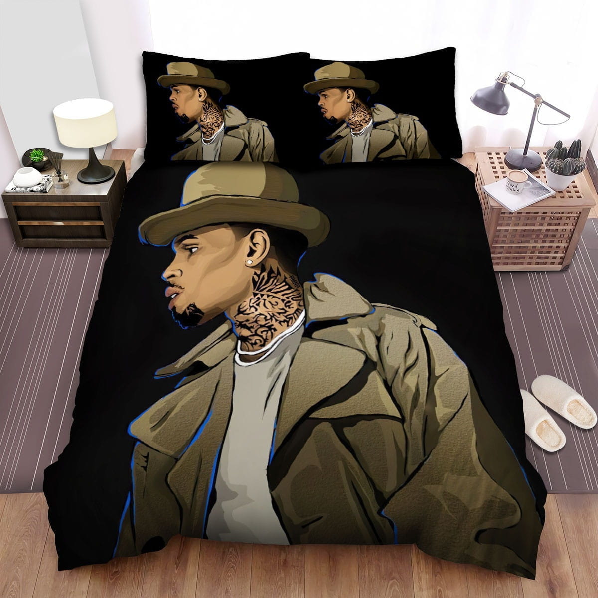 Grey Coat Chris Brown Art Bedding Set, Gift For Christmas, Birthday, Thanksgiving