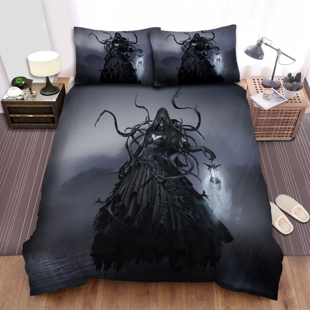 Halloween Black Ghost Lady Bedding Sets Duvet Cover, Flatsheet, Pillowcase For Your Lover