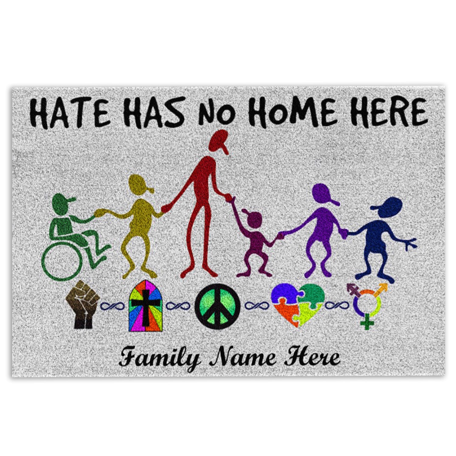 Lgbt Rubber Doormat, Hate Has No Home Here Lgbt Be Kind Welcome Doormat, Custom Name Indoor Outdoor Door Mat, Home Decor