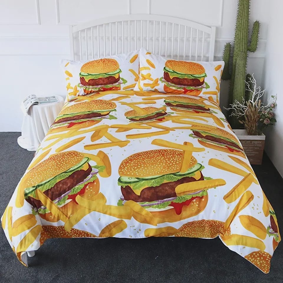 Hamburger Fries Bedding Sets Duvet Cover, Flatsheet, Pillowcases For Every Bedroom