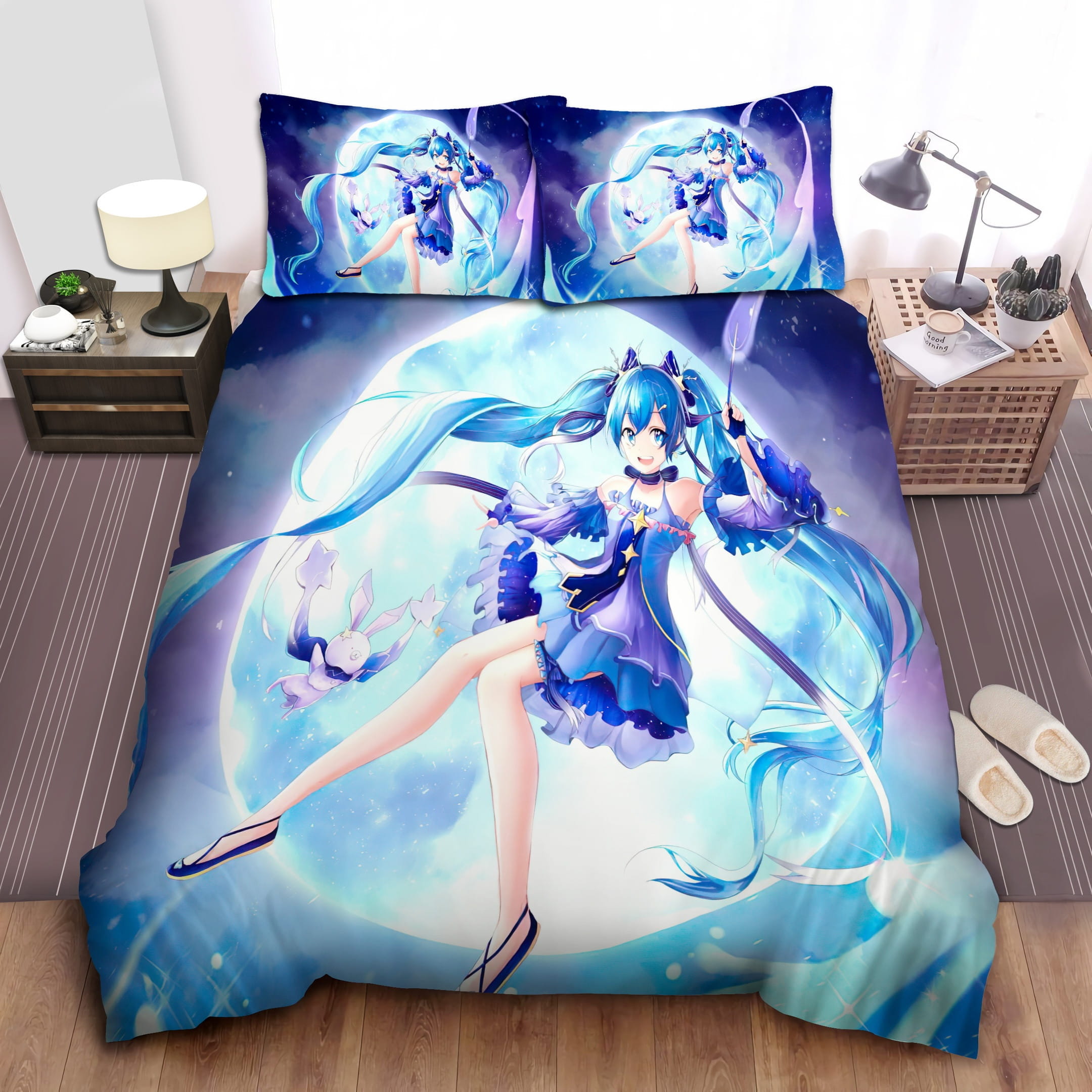 Hatsune Miku & The Moon Bedding Sets, Flatsheet Gift For Wife, Husband, Besties