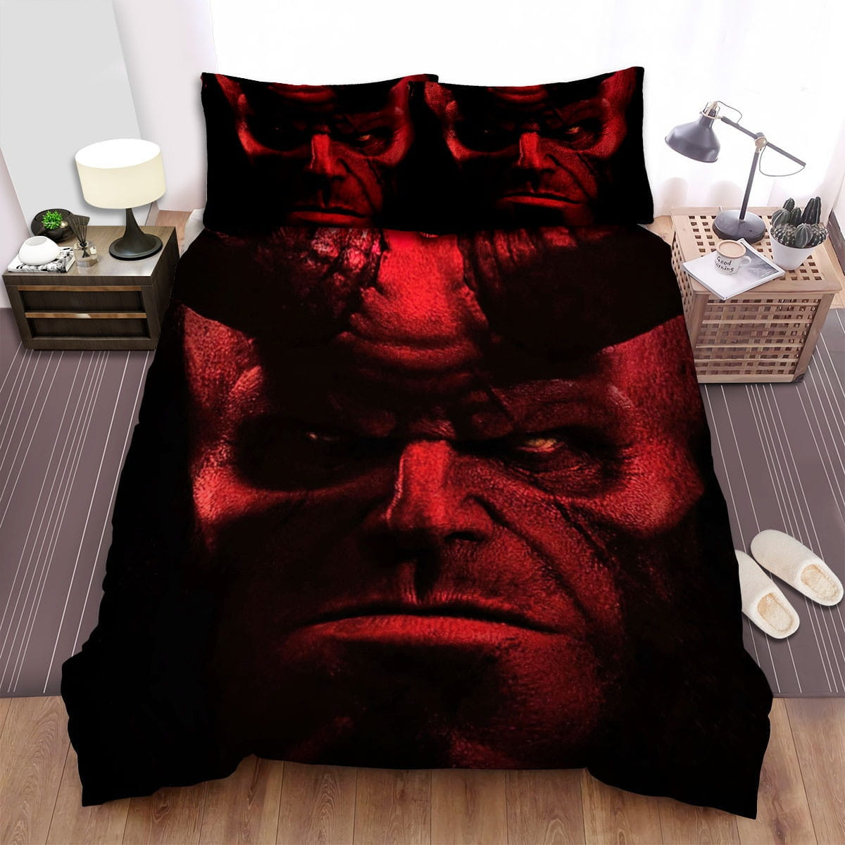 Hellboy Fire Face Bedding Sets, Flatsheet Gift For Christmas, Thanksgiving, Halloween