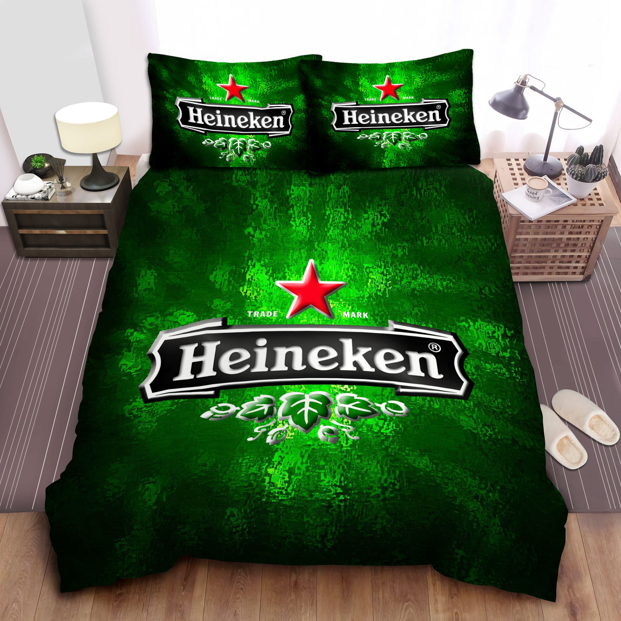 Heineken Beer Star Decorative Bedding Sets with Duvet Cover, Flatsheet, Pillowcases
