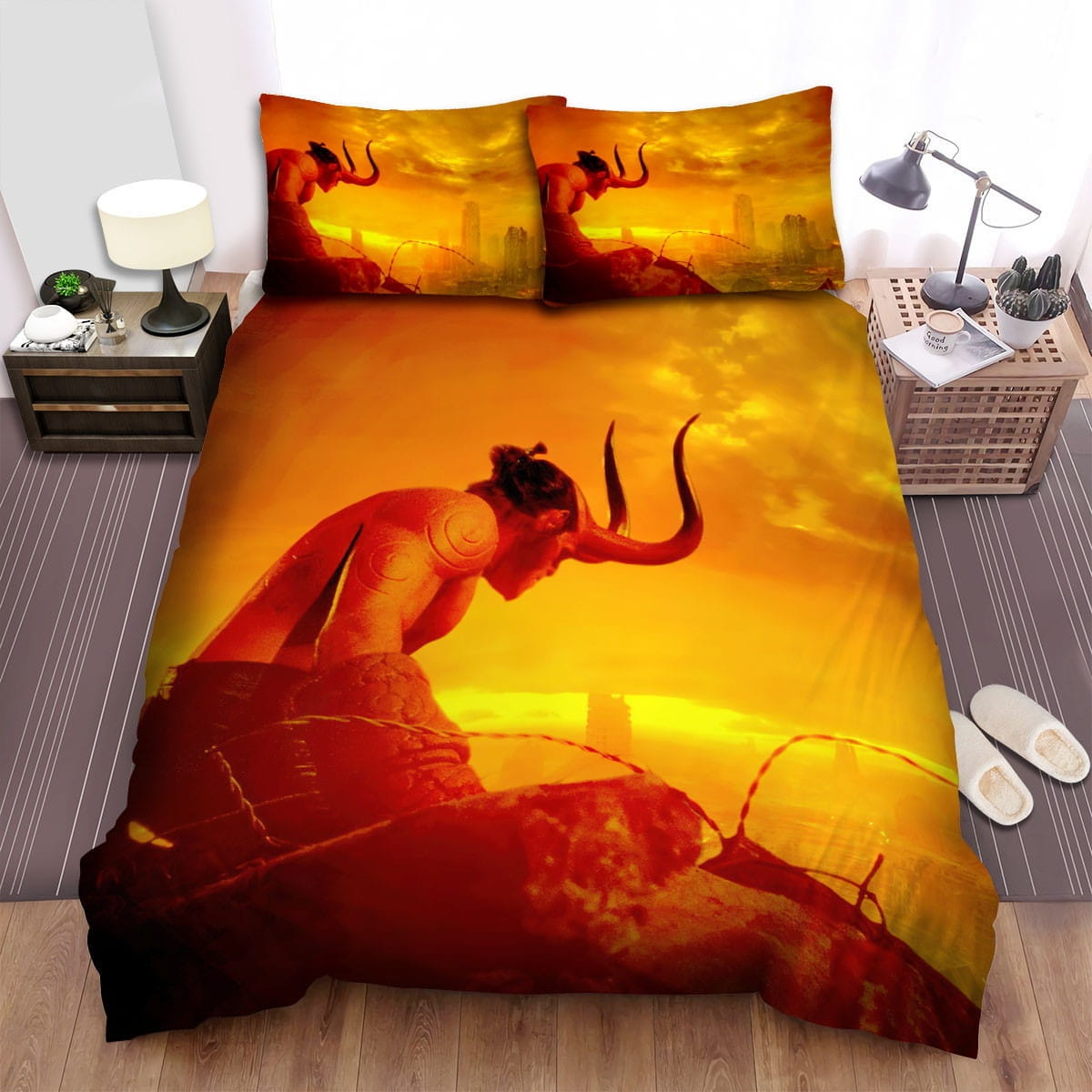 Hellboy Runious City Bedding Sets, Flatsheet Gift For Wife, Husband, Besties