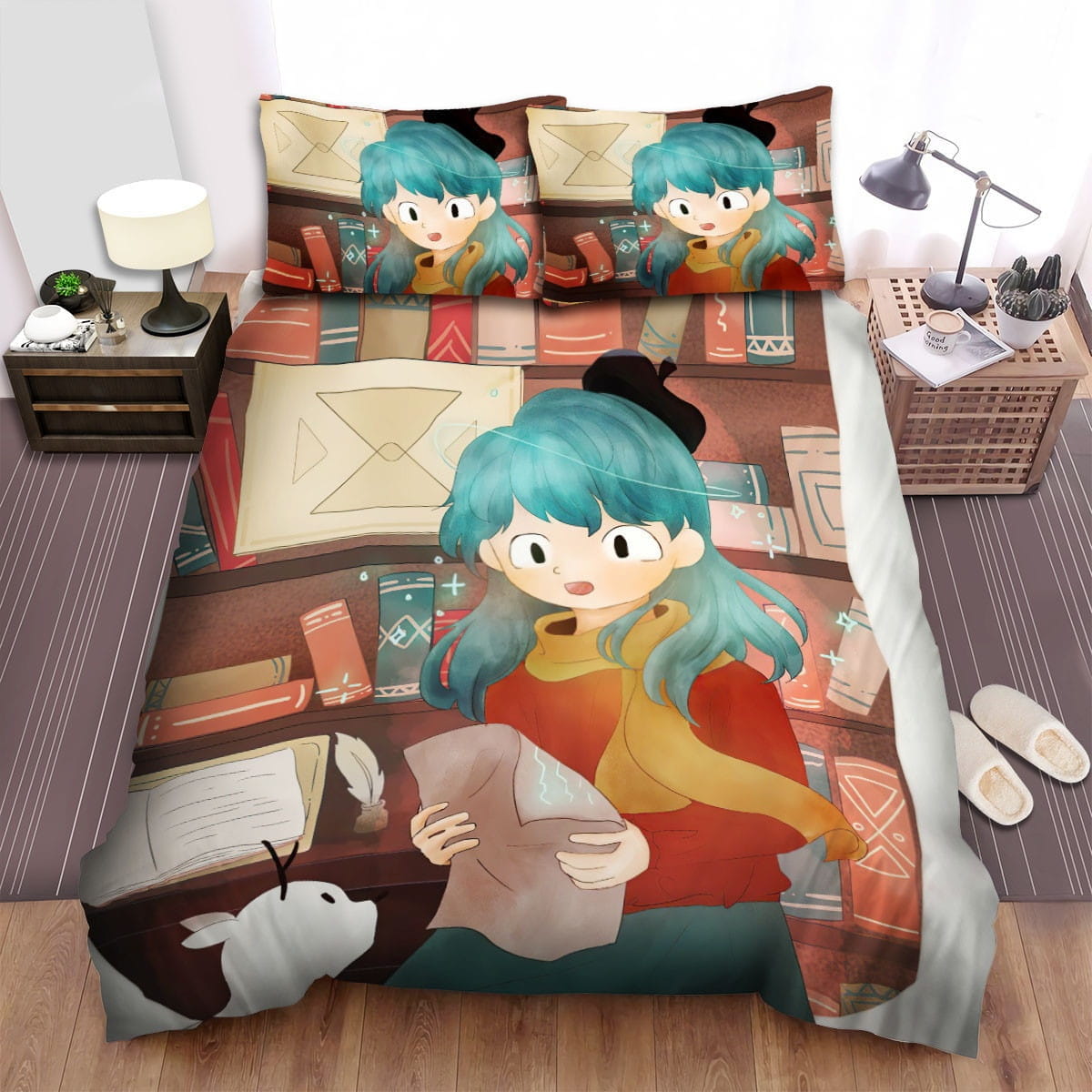 Hilda In Library With Twig Bedding Set, Gift For Christmas, Birthday, Thanksgiving