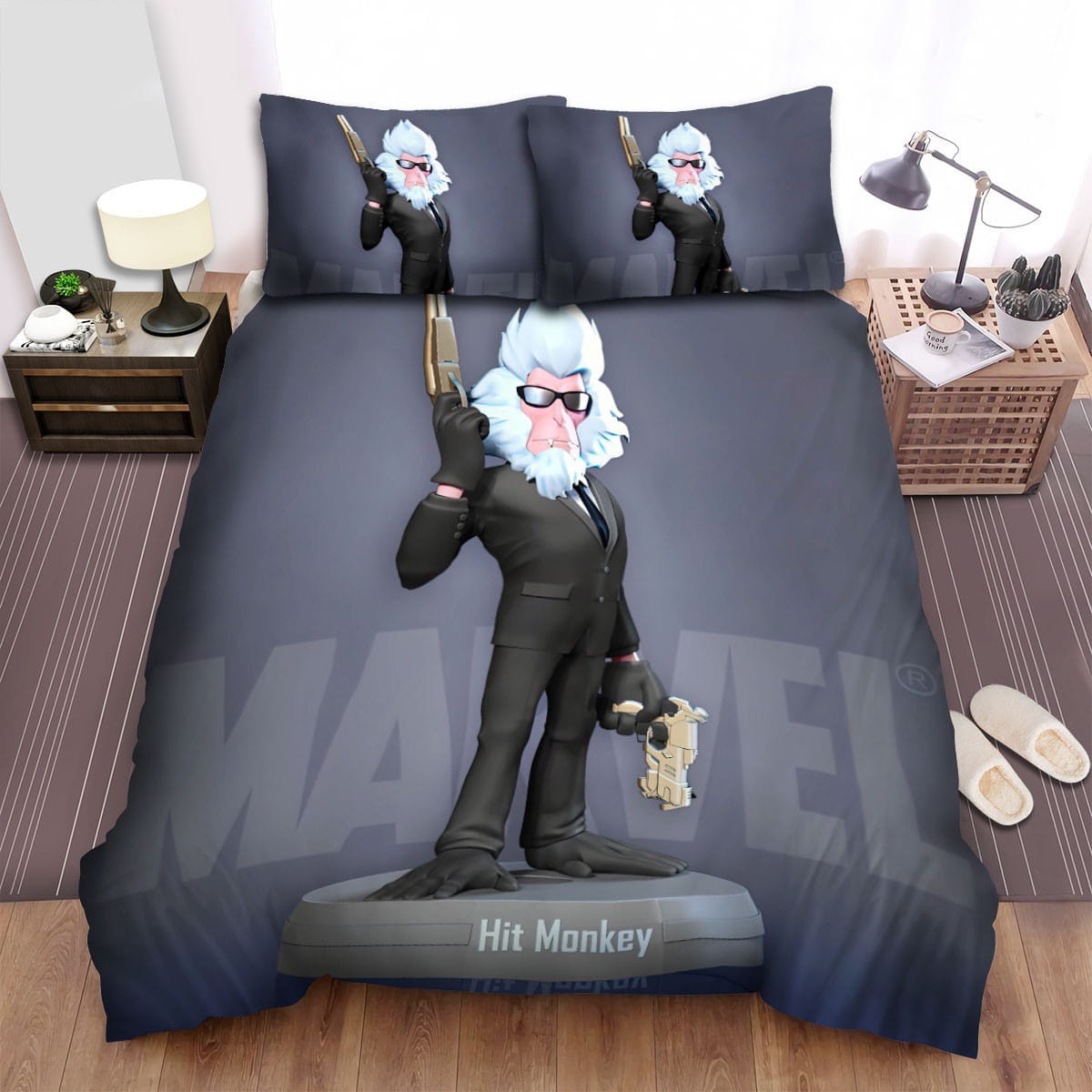 Hit Monkey Statue Bedding Sets, Flatsheet Gift For Christmas, Thanksgiving, Halloween