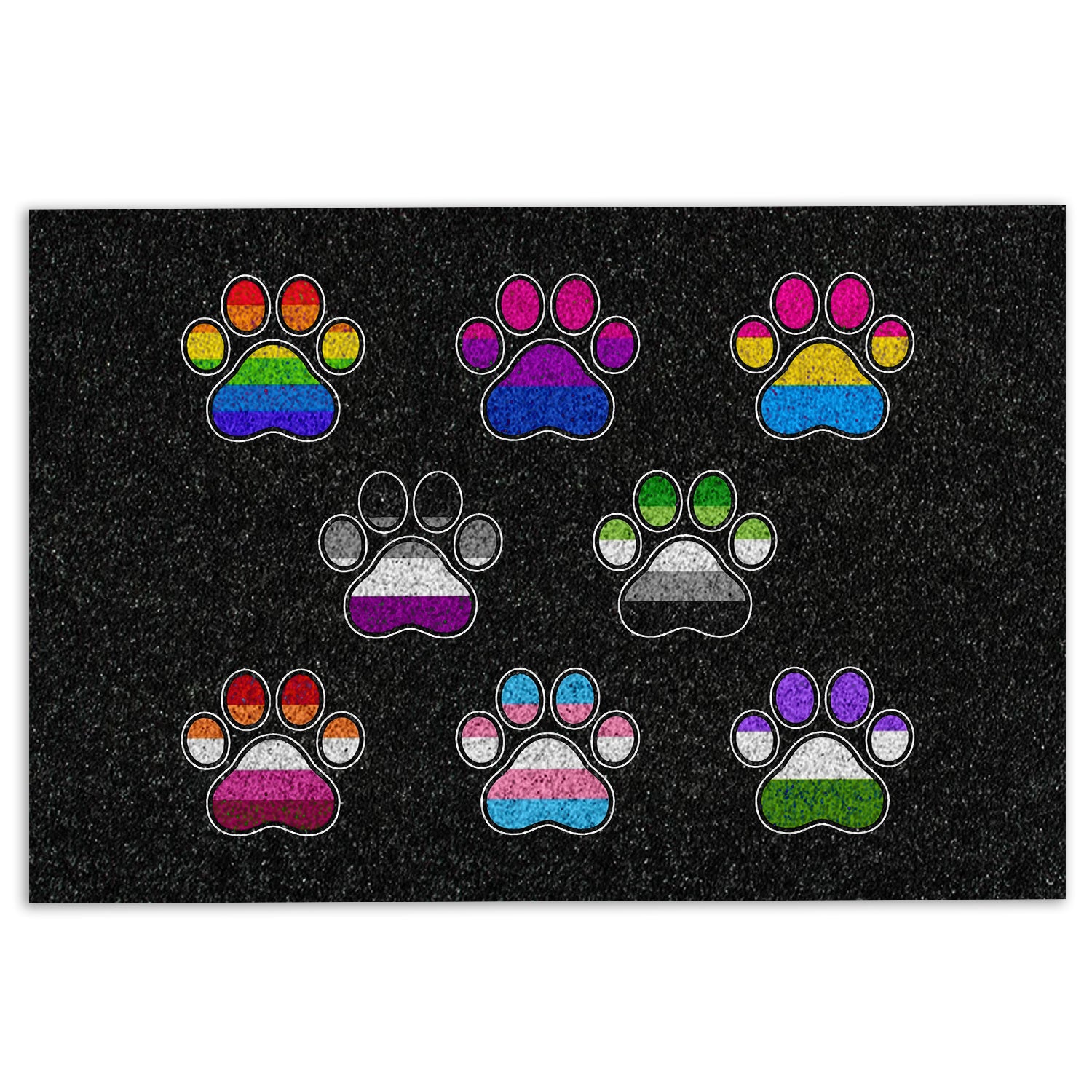 Lgbt Rubber Doormat, Lgbt Lgbtq All Are Welcome Here Dog Cat Paw Rainbow Pride Month Welcome Doormat, Indoor Outdoor Door Mat, Home Decor