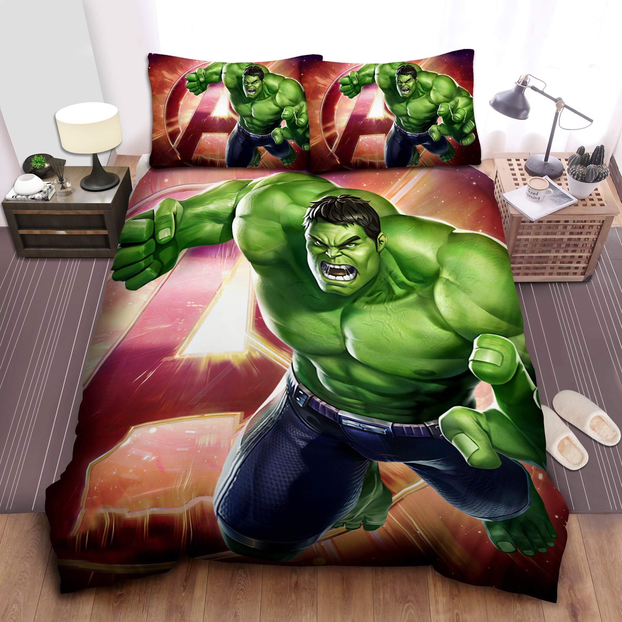 Hulk Marvel Super War Decorative Bedding Sets with Duvet Cover, Flatsheet, Pillowcases