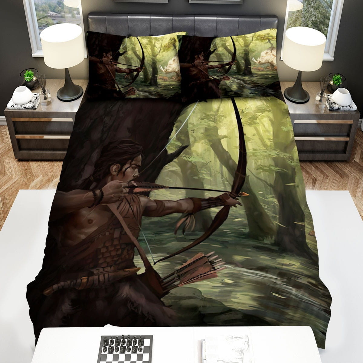 Hunting Aiming Wild Boars Bedding Sets, Flatsheet Gift For Christmas, Thanksgiving, Halloween