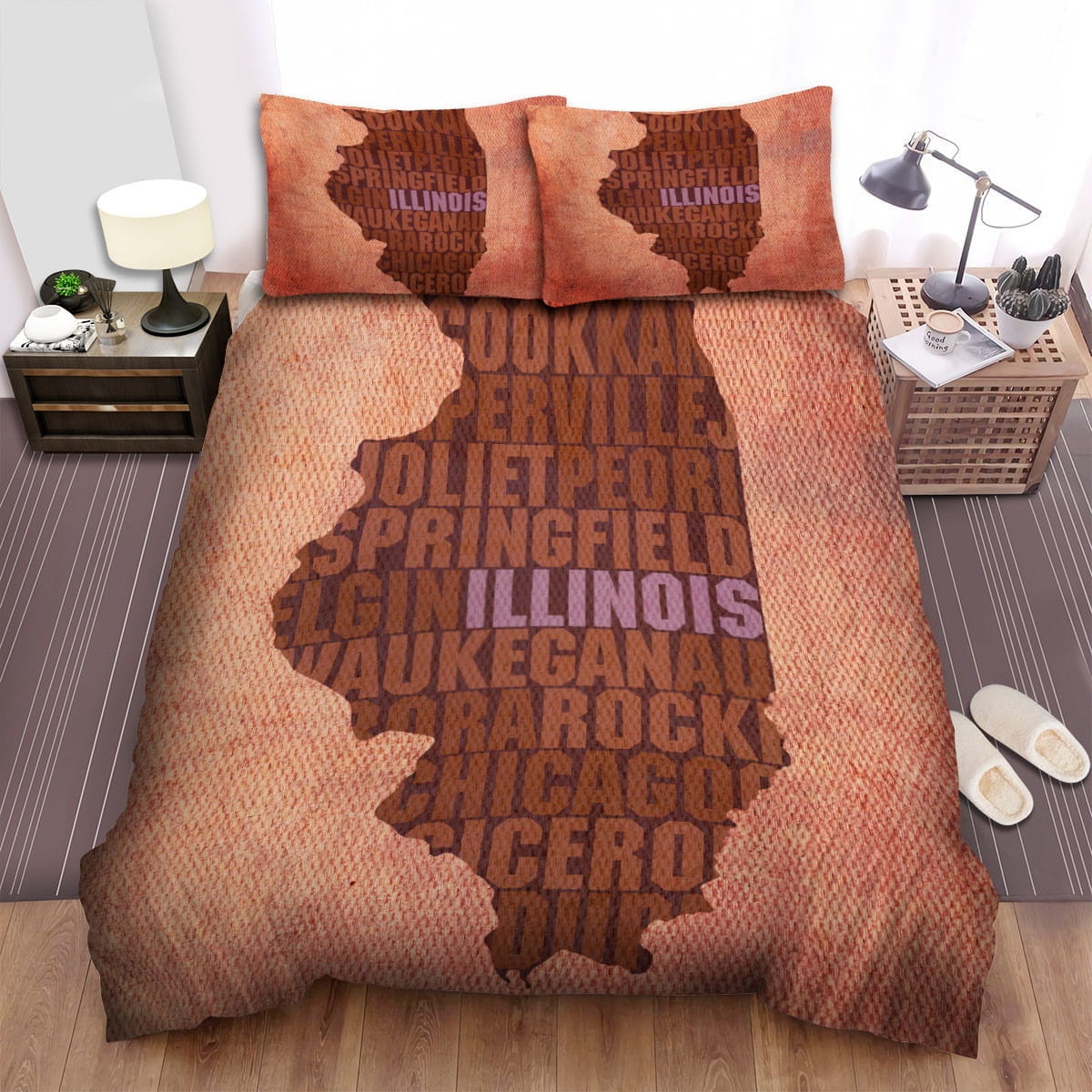 Illinois State Word Art Bedding Sets Duvet Cover, Flatsheet, Pillowcases Perfect Gift For Fans