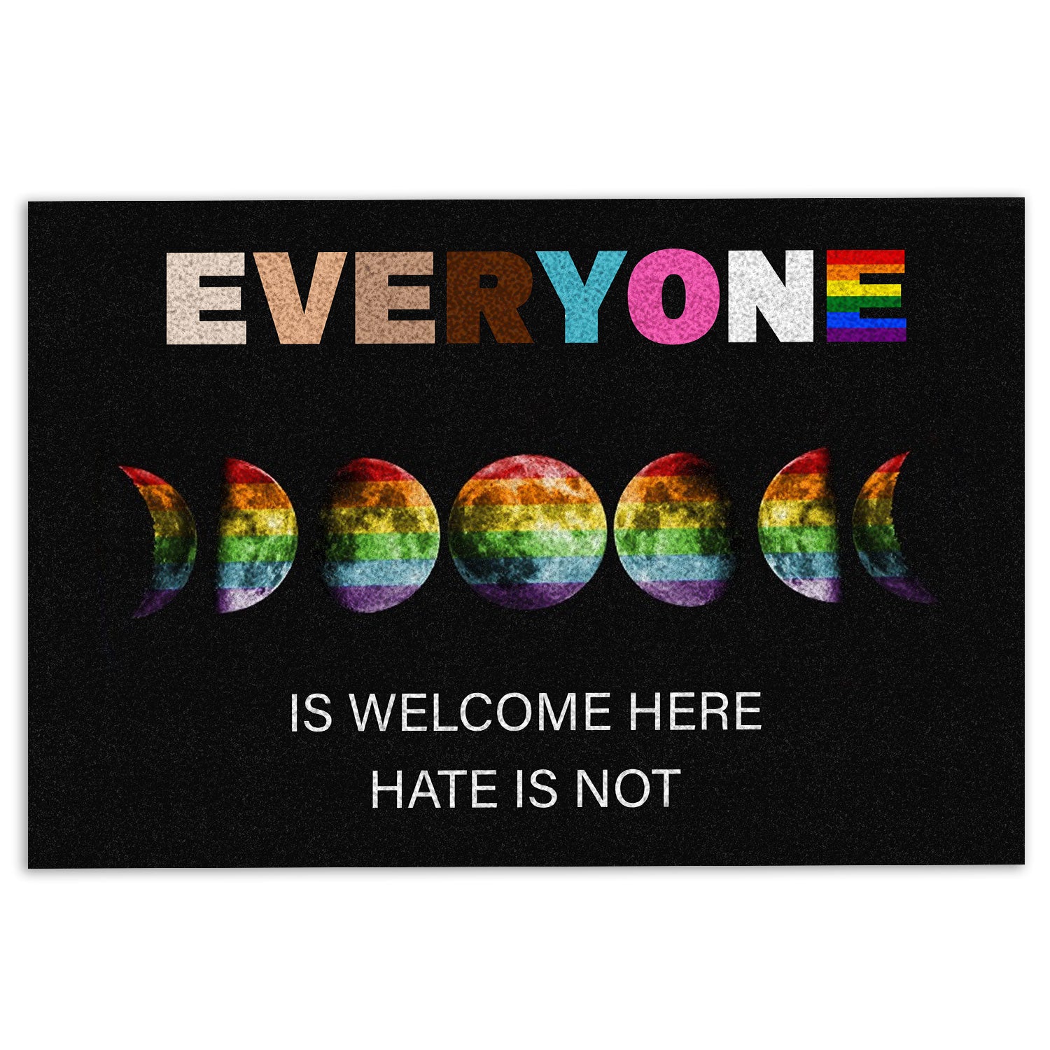 Lgbt Rubber Doormat, Lgbtq Lgbt Pride Everyone Is Welcome Here Hate Is Not Moon Welcome Doormat, Indoor Outdoor Door Mat, Home Decor