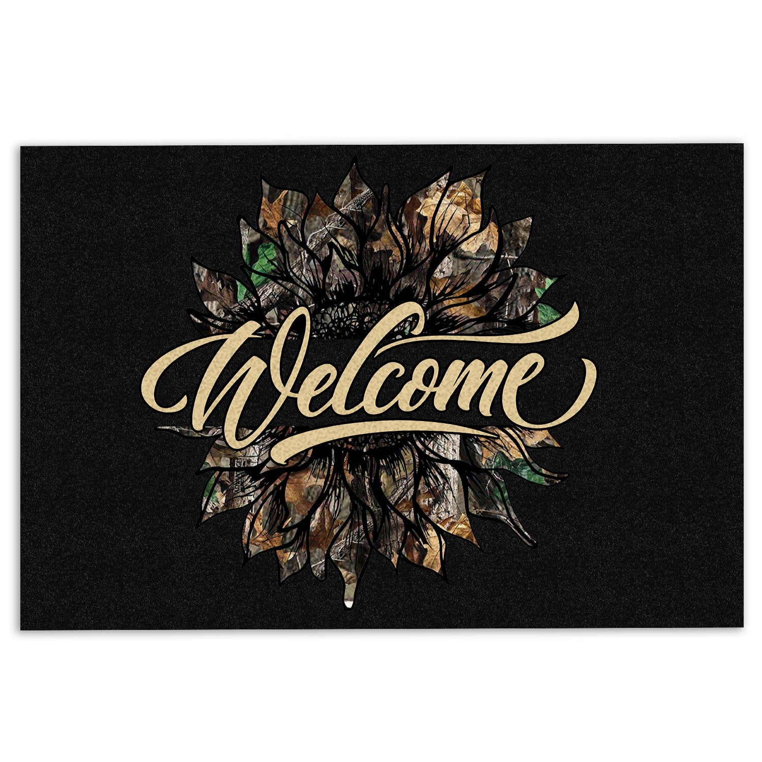 Hunting Rubber Doormat, Sunflower Flower Floral Hunting Camo Camouflage Sunshine Welcome Welcome Doormat, Indoor Outdoor Door Mat, Home Decor