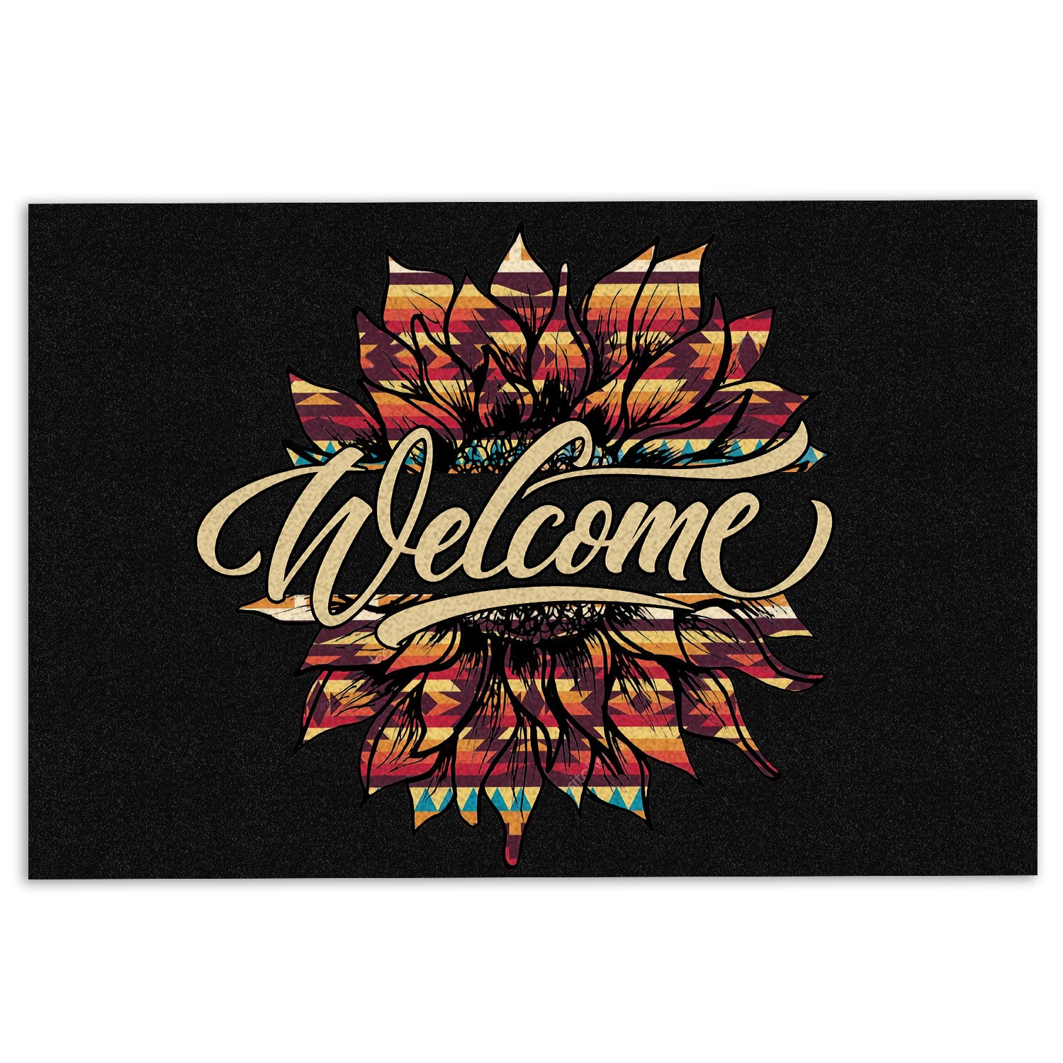Native American Rubber Doormat, Sunflower Flower Floral Native American Boho Sunshine Welcome Welcome Doormat, Indoor Outdoor Door Mat, Home Decor