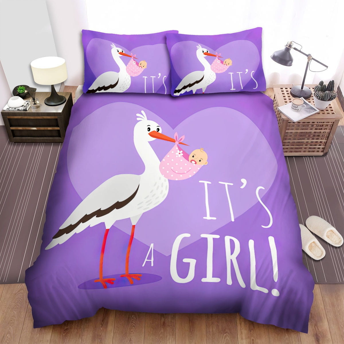 Its A Girl Said By Stork Bedding Sets Duvet Cover, Flatsheet, Pillowcase For Your Lover