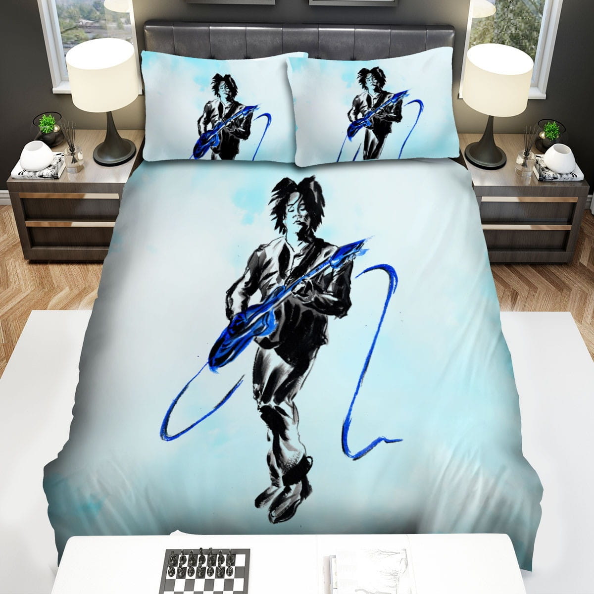 Jack White Blue Guitar Bedding Sets Duvet Cover, Flatsheet, Pillowcases Perfect Gift For Fans