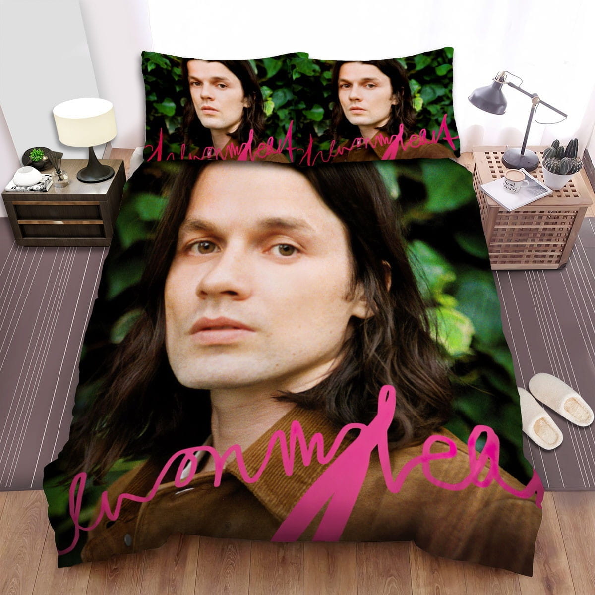 James Bay Green Leaves Bedding Sets, Flatsheet Gift For Christmas, Thanksgiving, Halloween
