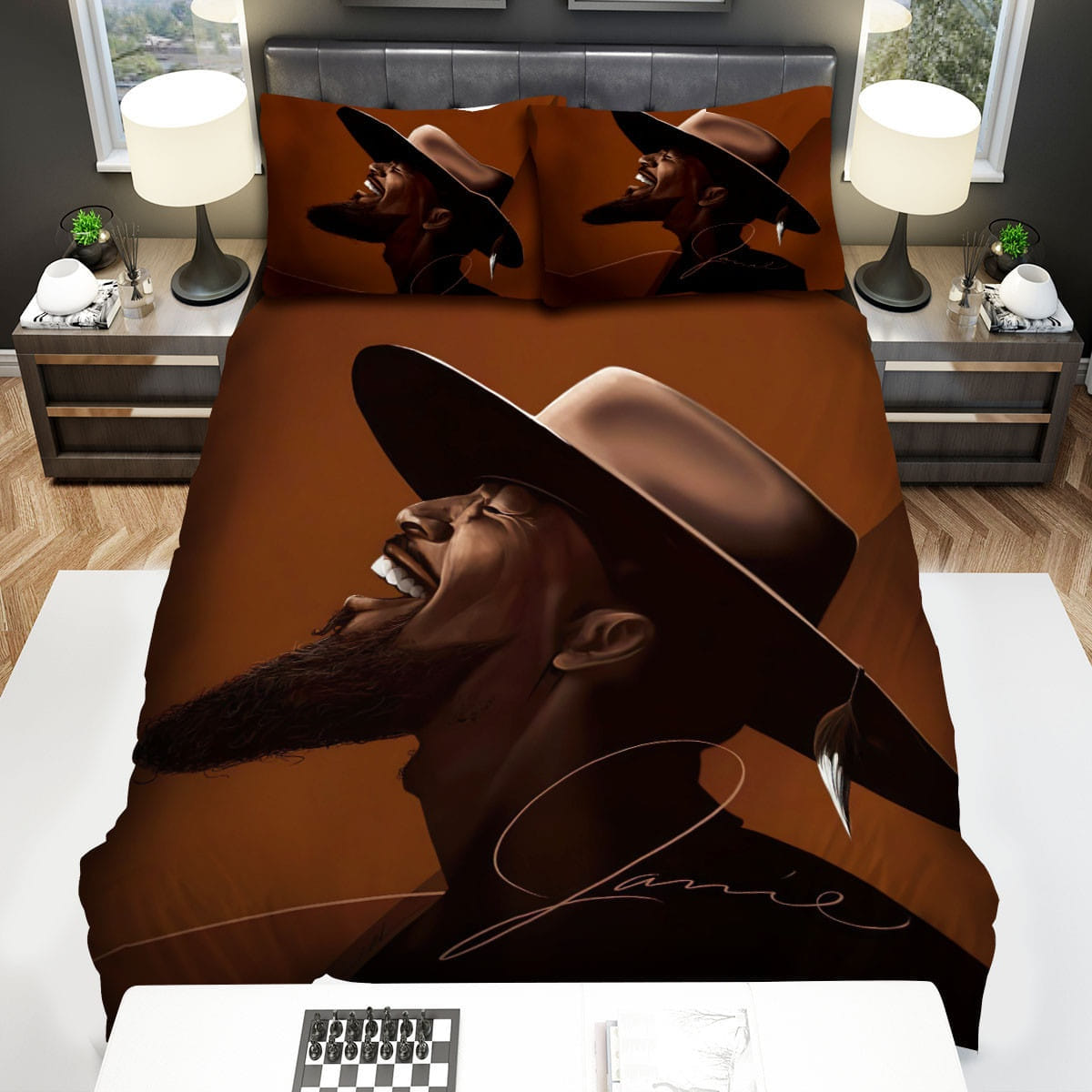 Jamie Foxx Wearing Hat Bedding Sets Duvet Cover, Flatsheet, Pillowcases Perfect Gift For Fans