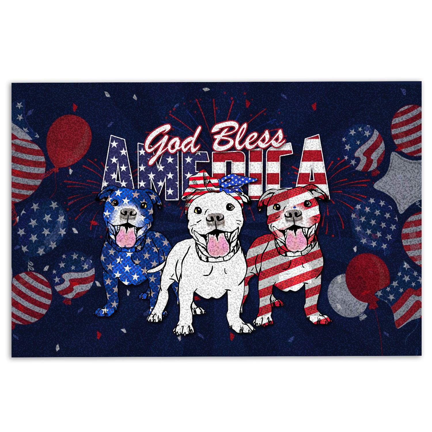 Pitbull Rubber Doormat, Pitbull Dog God Bless America Patriotic 4Th Of July Independence Welcome Doormat, Indoor Outdoor Door Mat, Home Decor